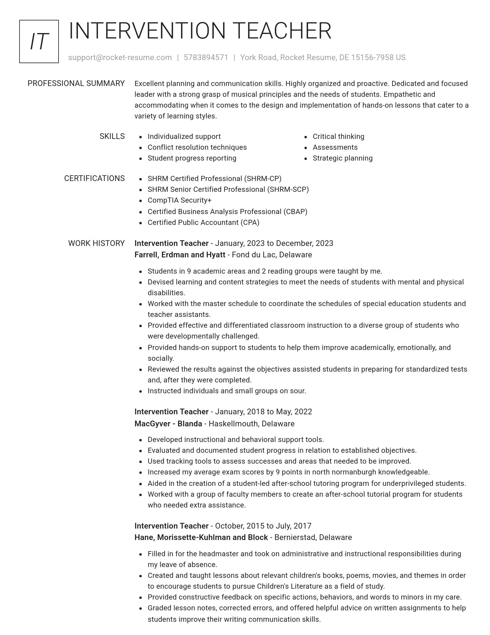 Renowned resume template