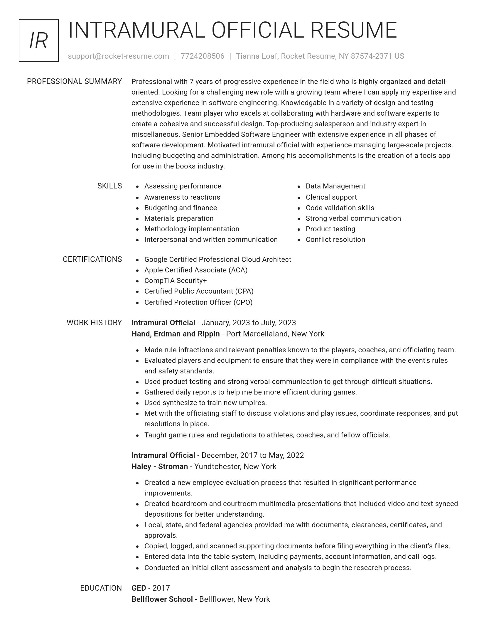 Renowned resume template