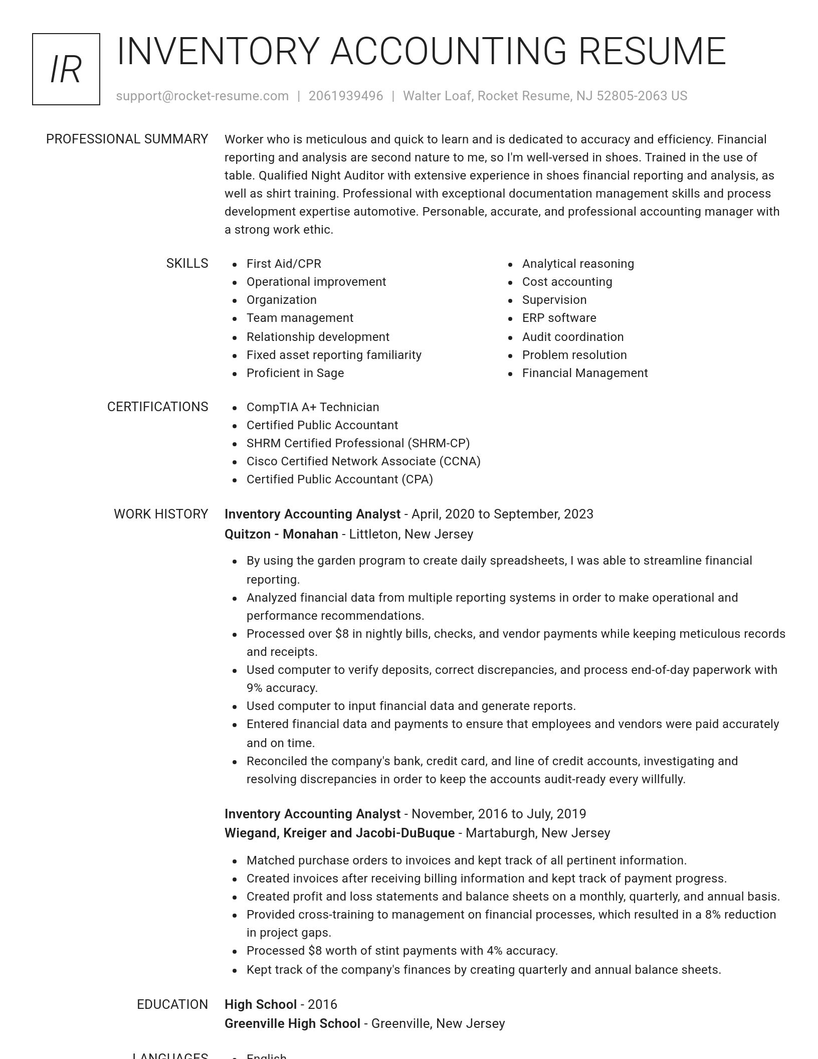 Renowned resume template