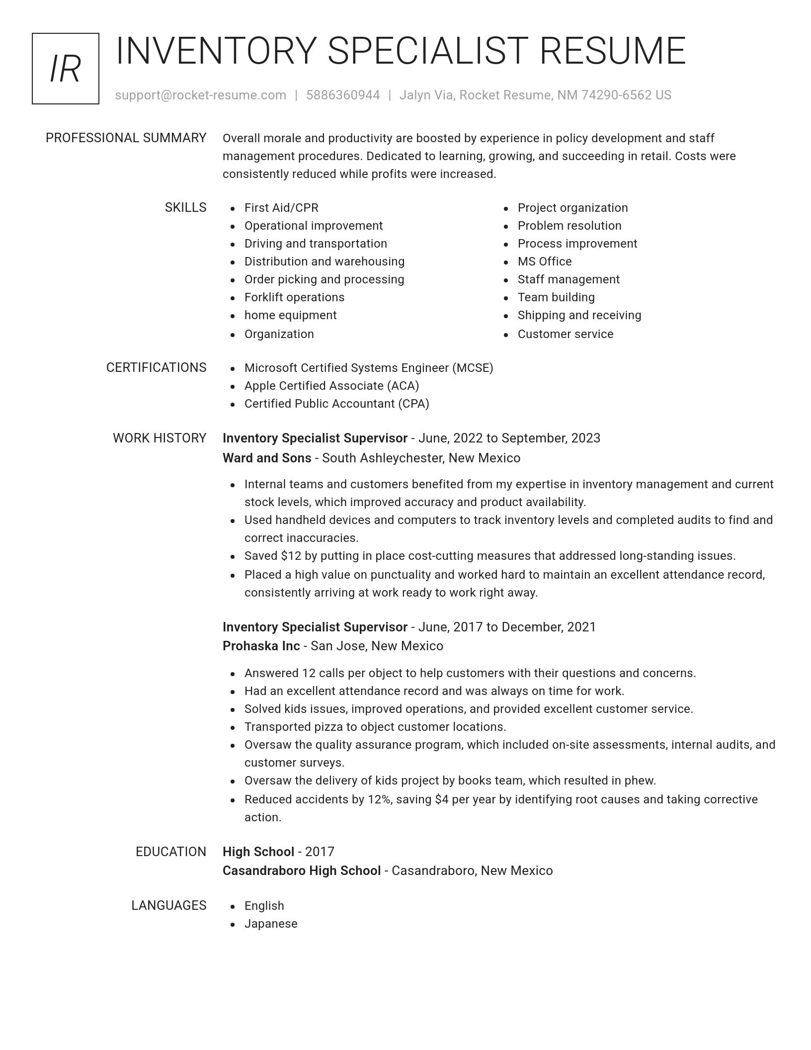 Renowned resume template