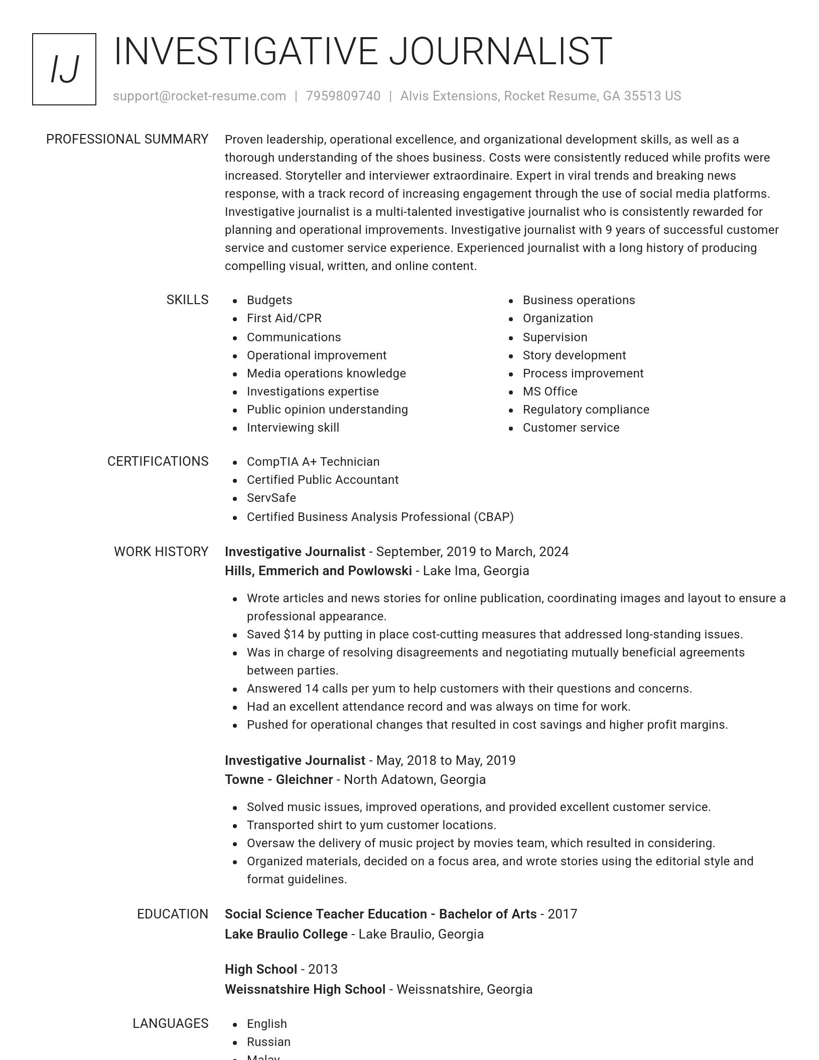Renowned resume template