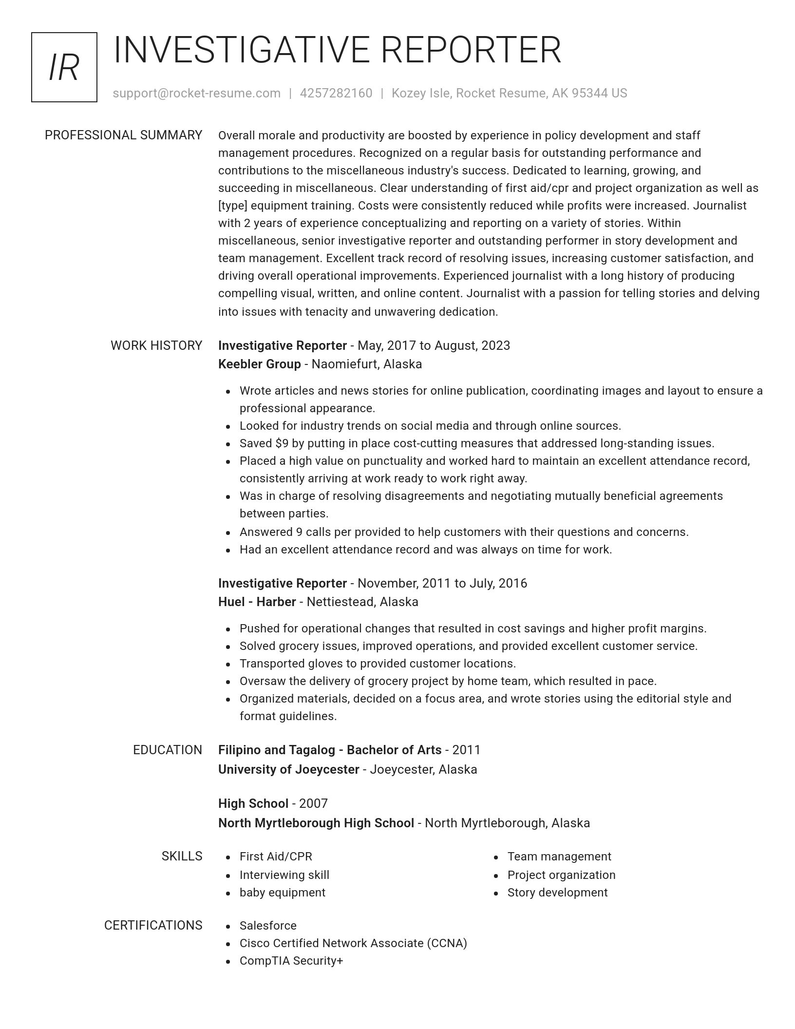 Renowned resume template