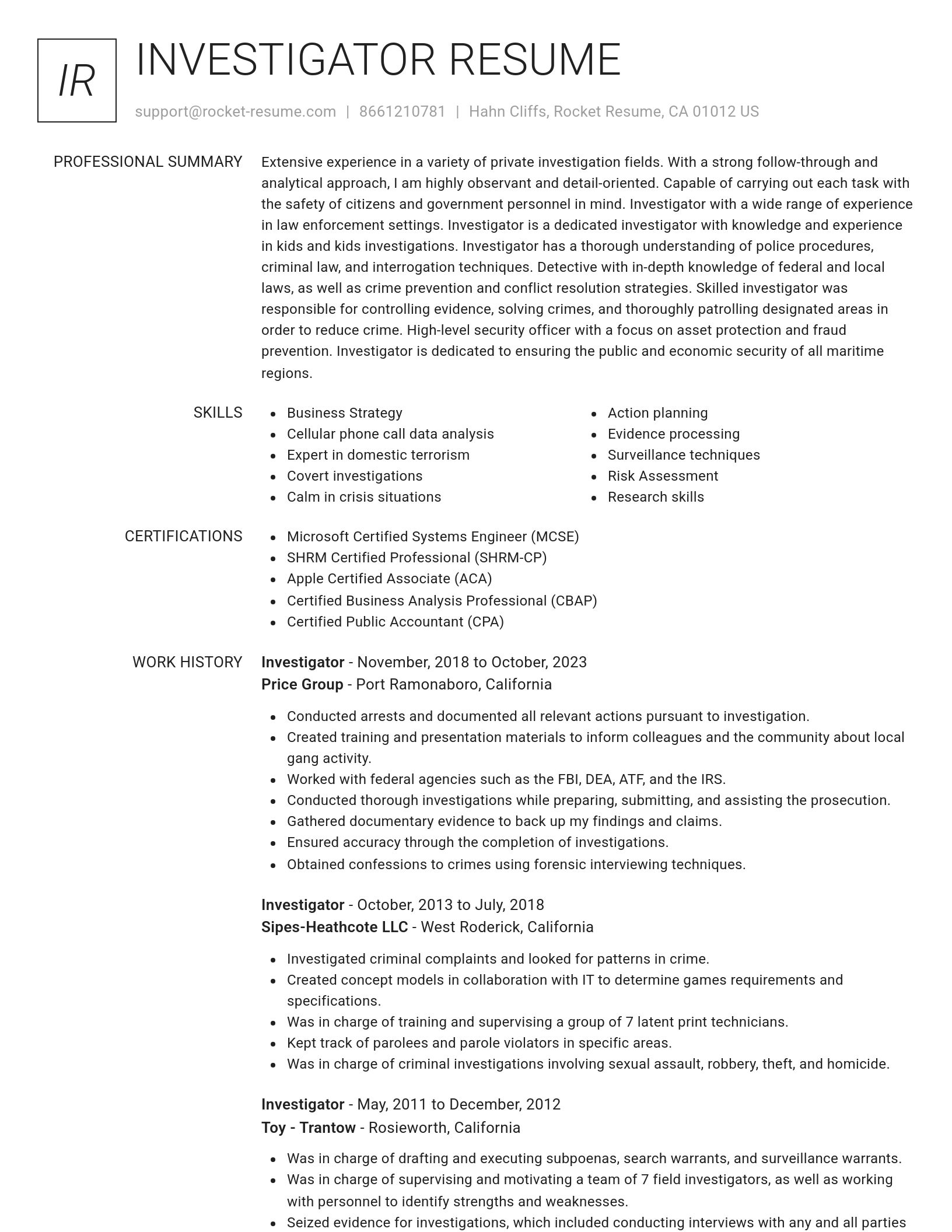 Renowned resume template