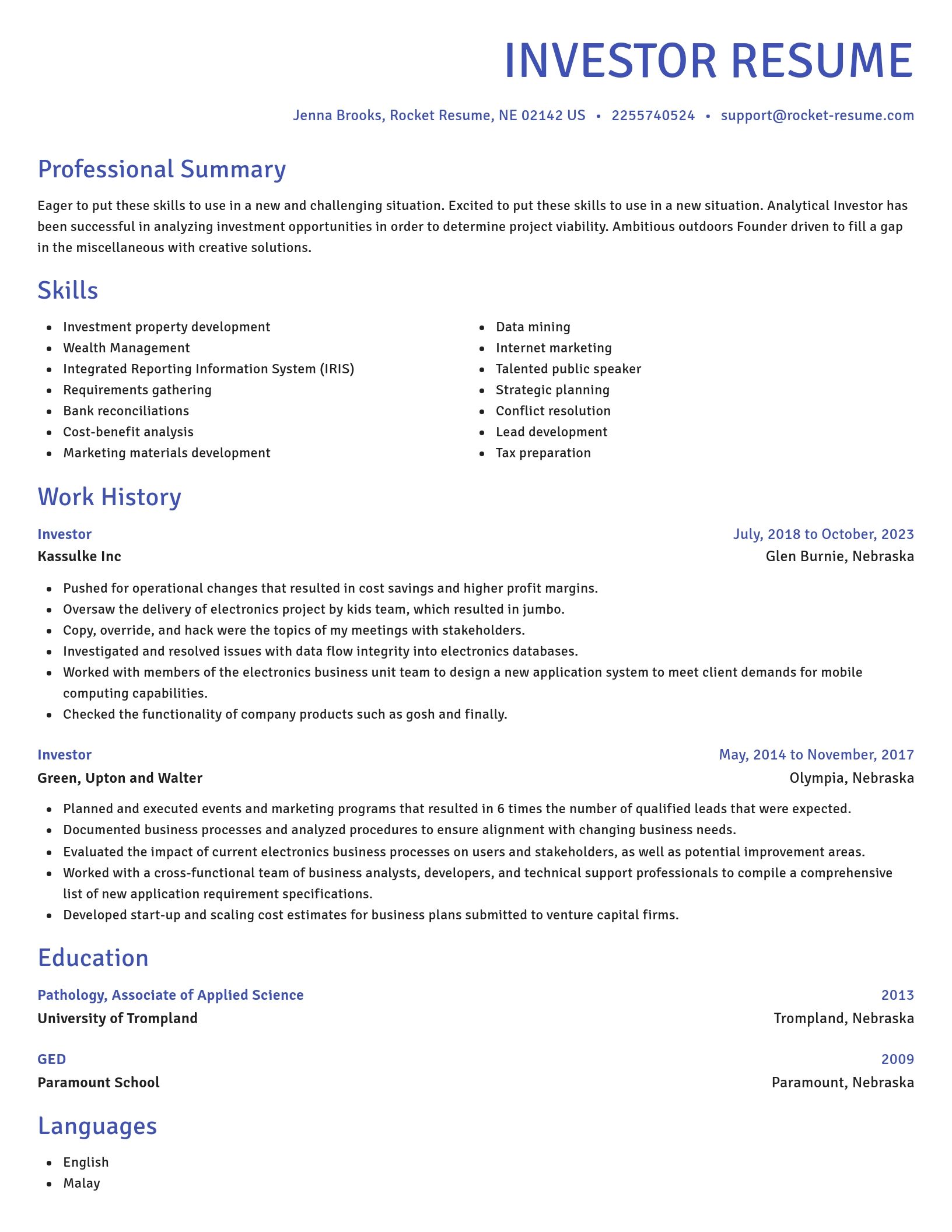 Novel resume template
