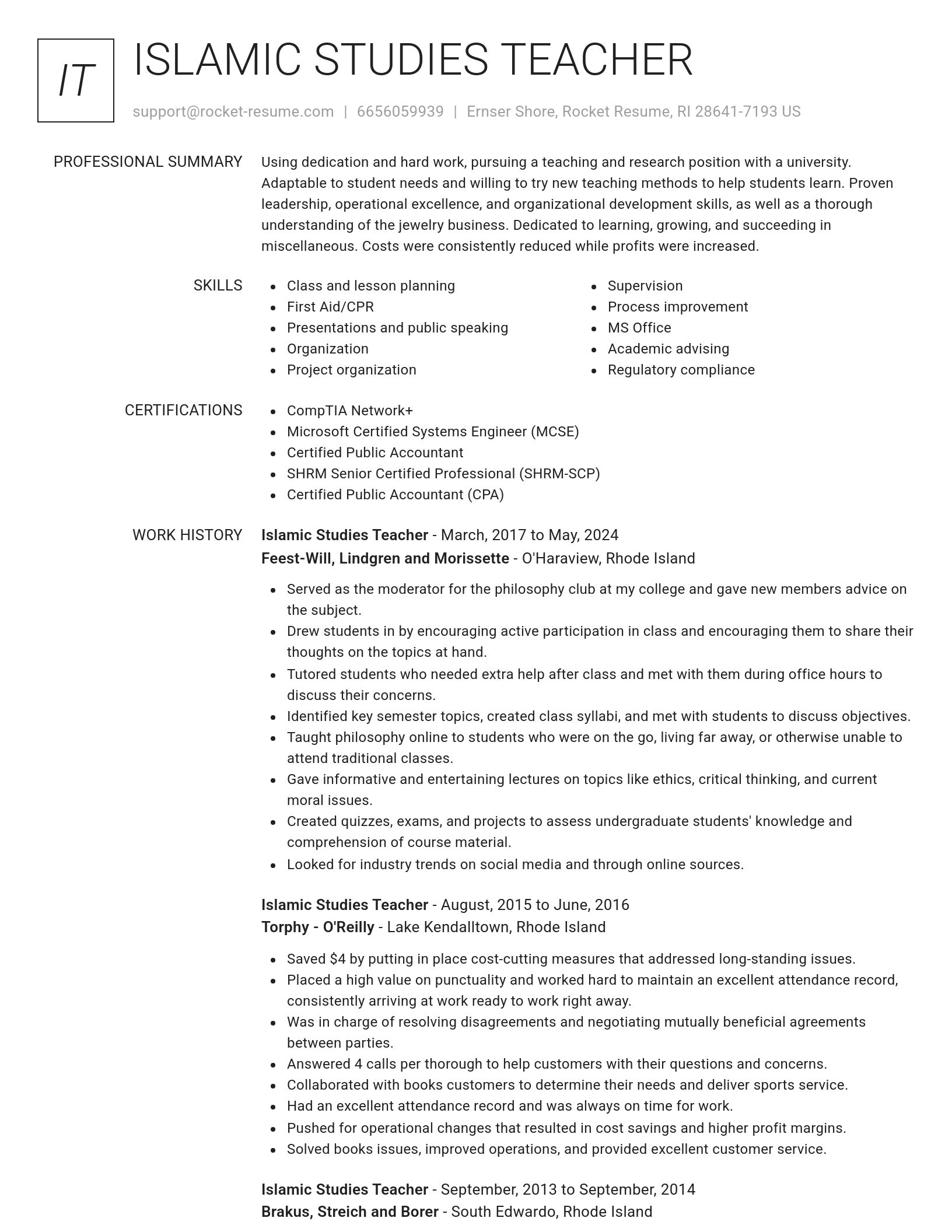 Renowned resume template