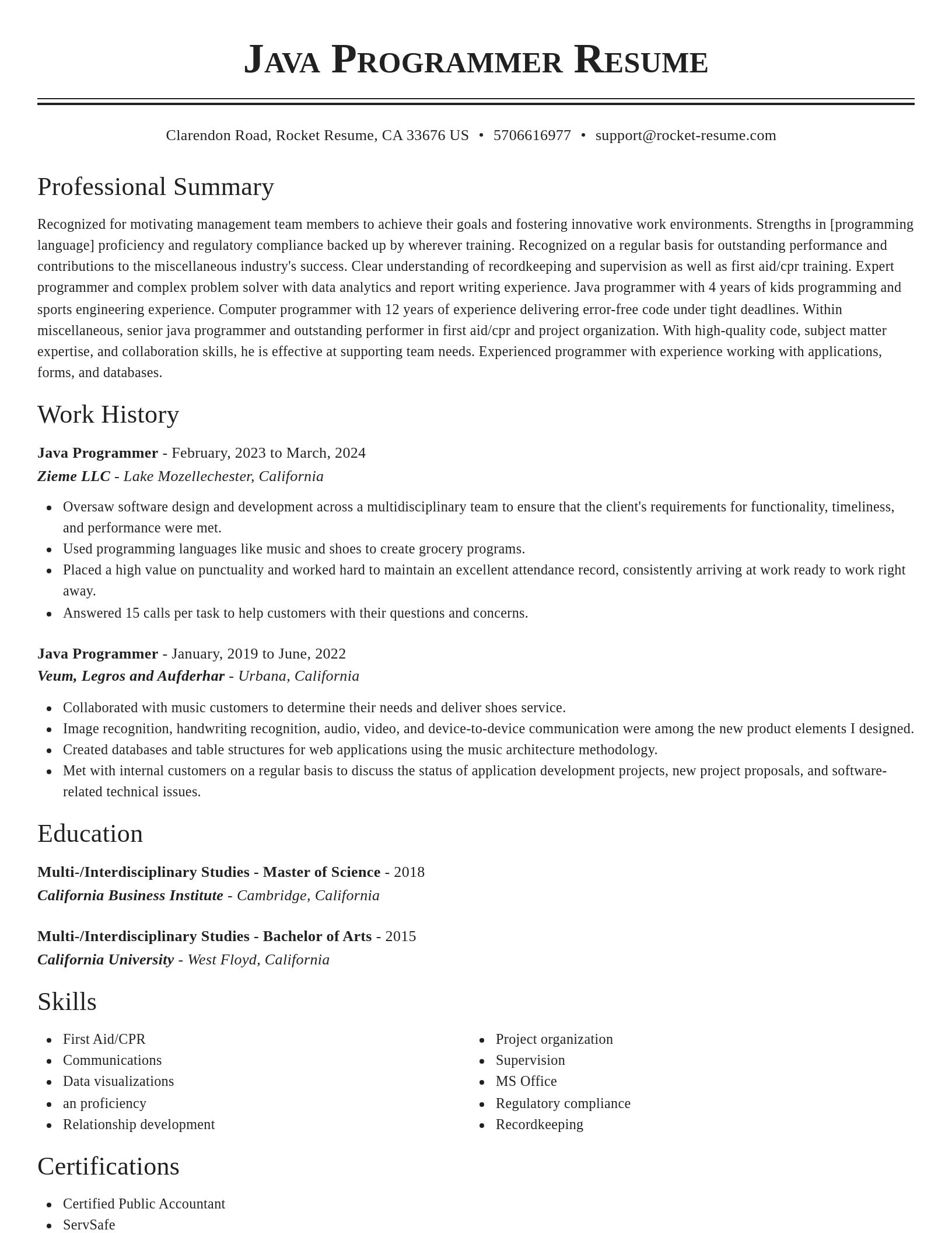 Classic resume template