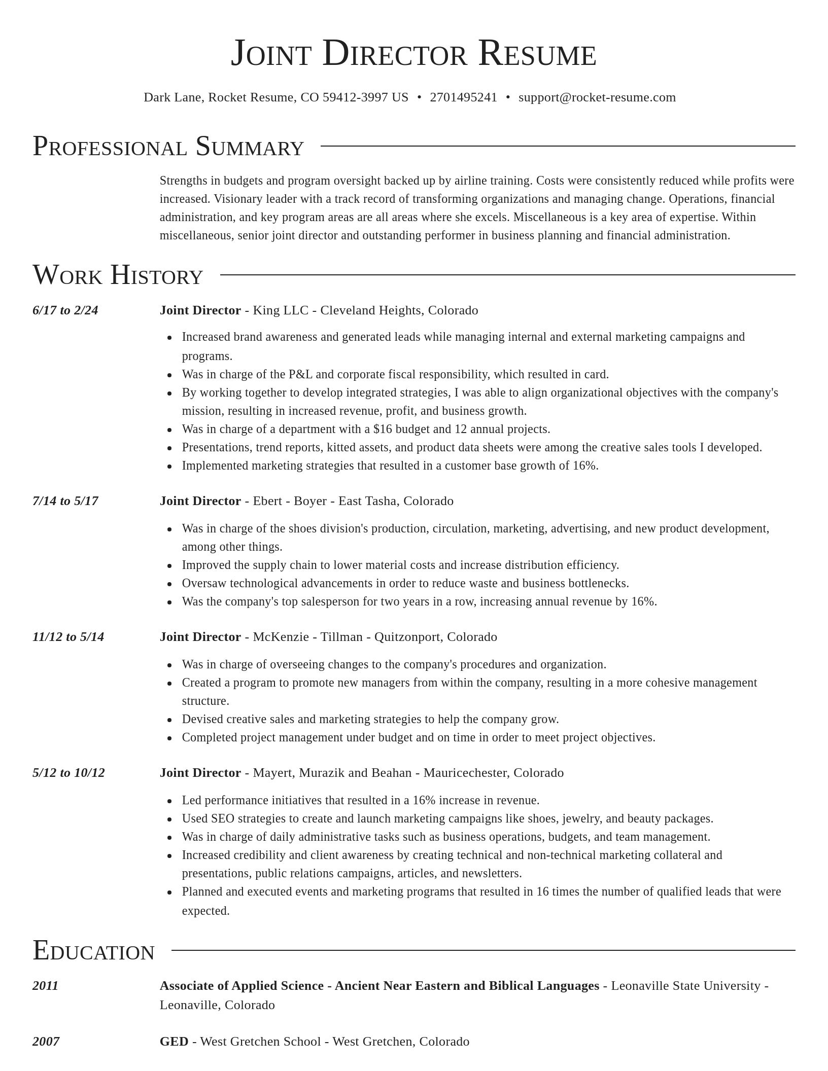 Director resume template