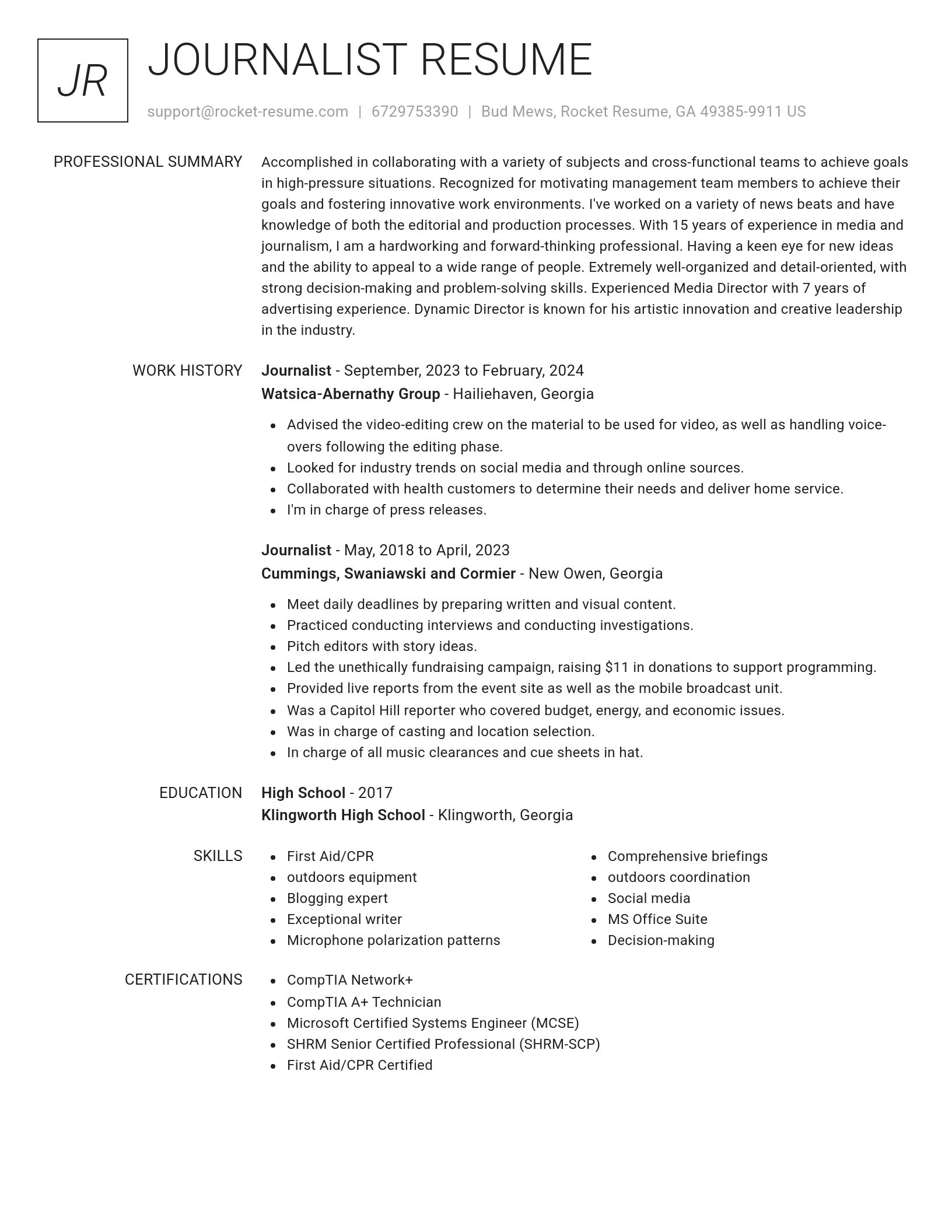 Renowned resume template
