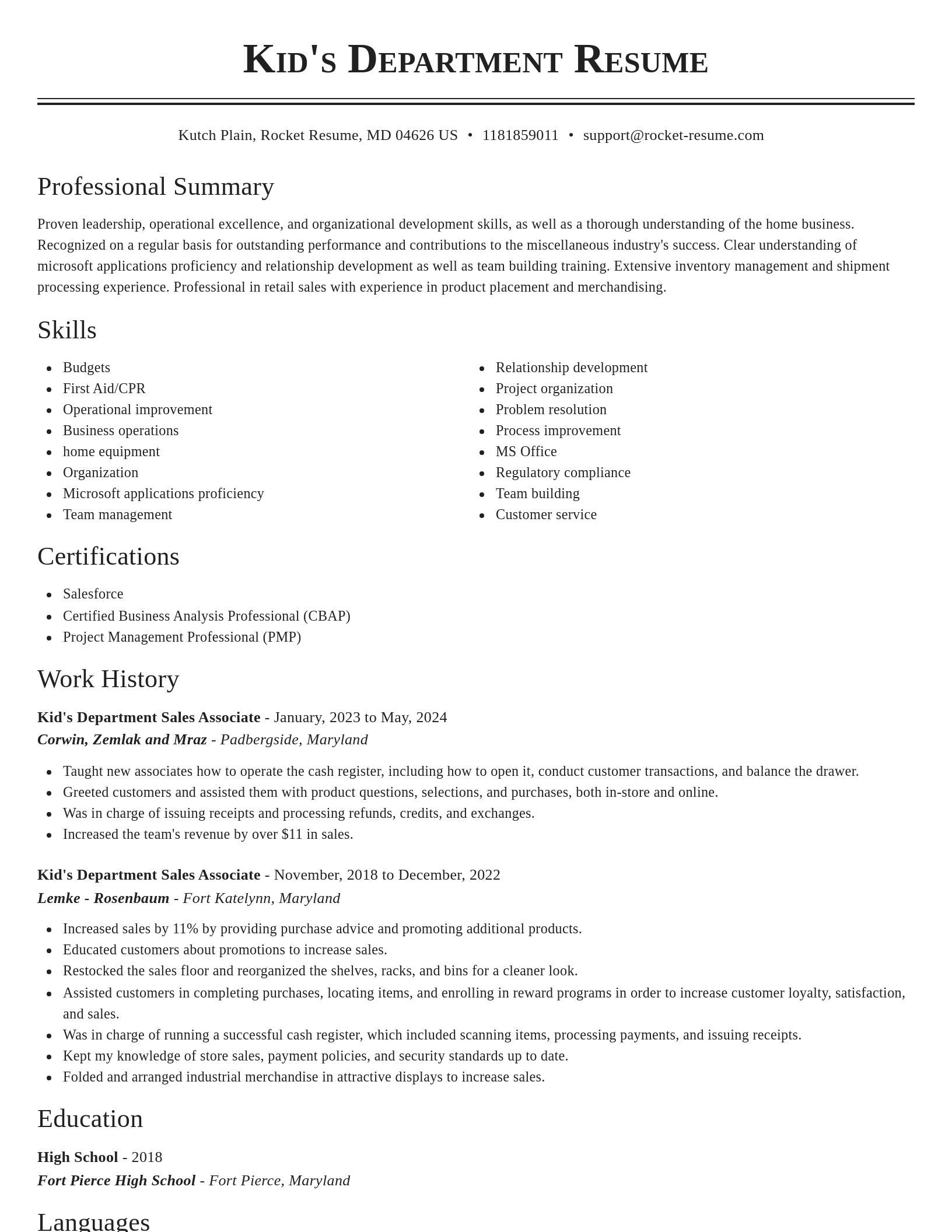 Classic resume template