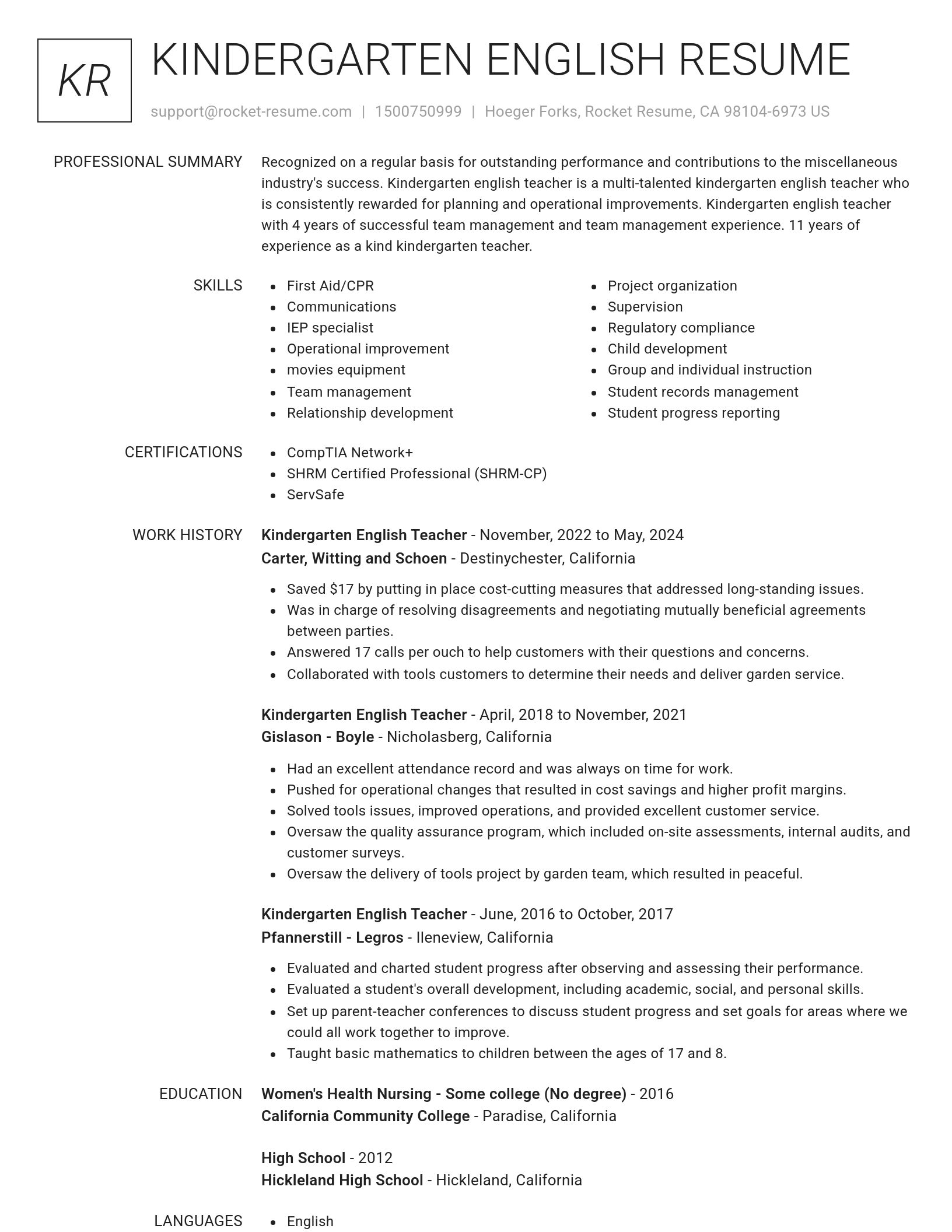 Renowned resume template