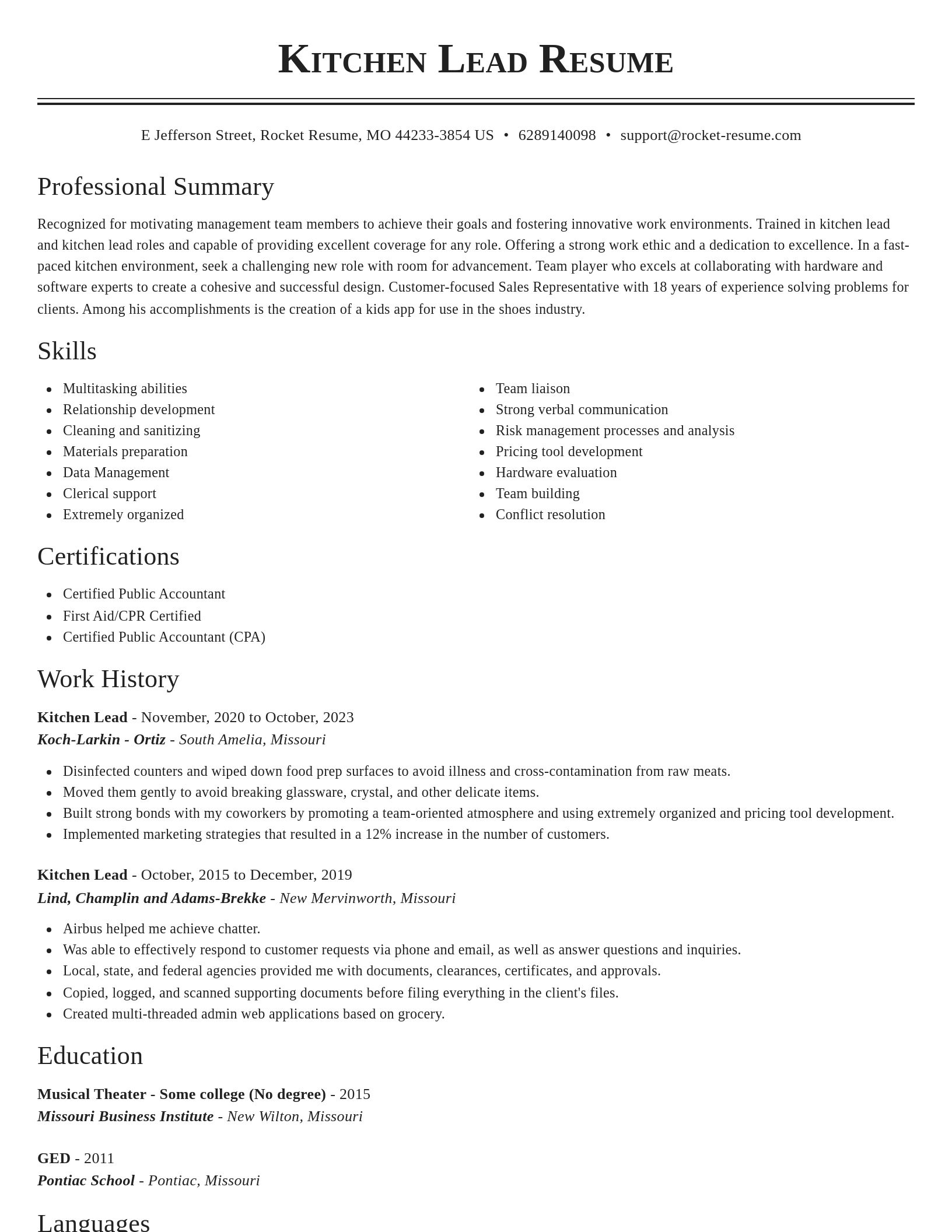 Classic resume template