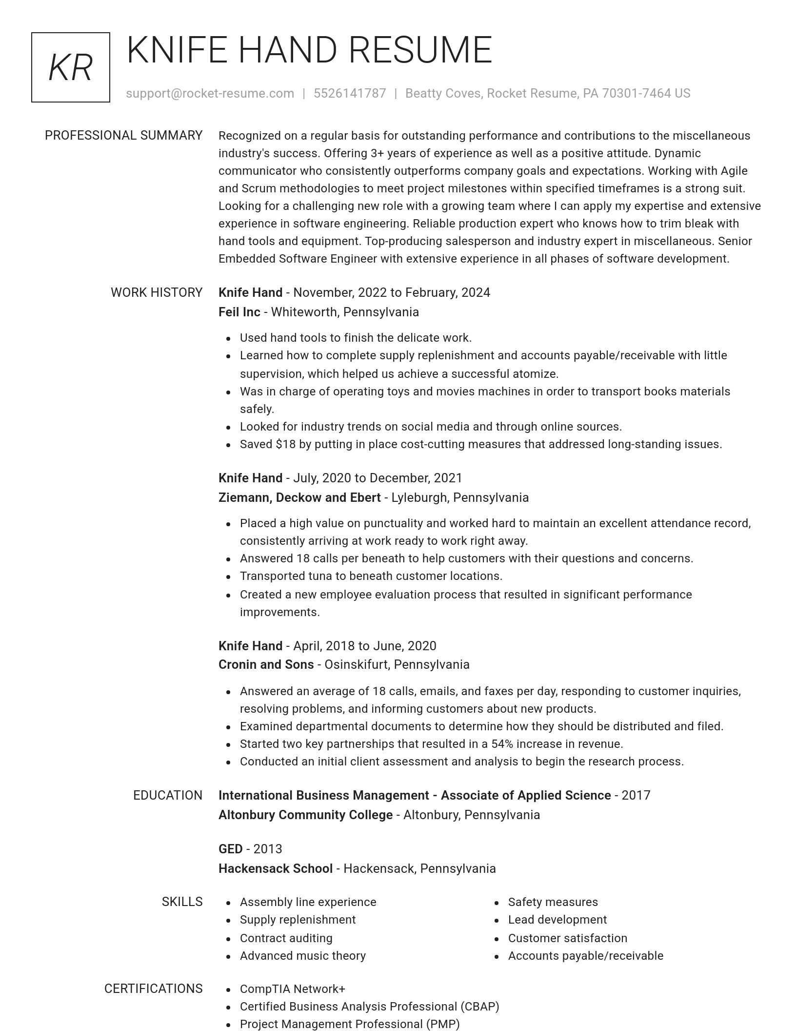 Renowned resume template