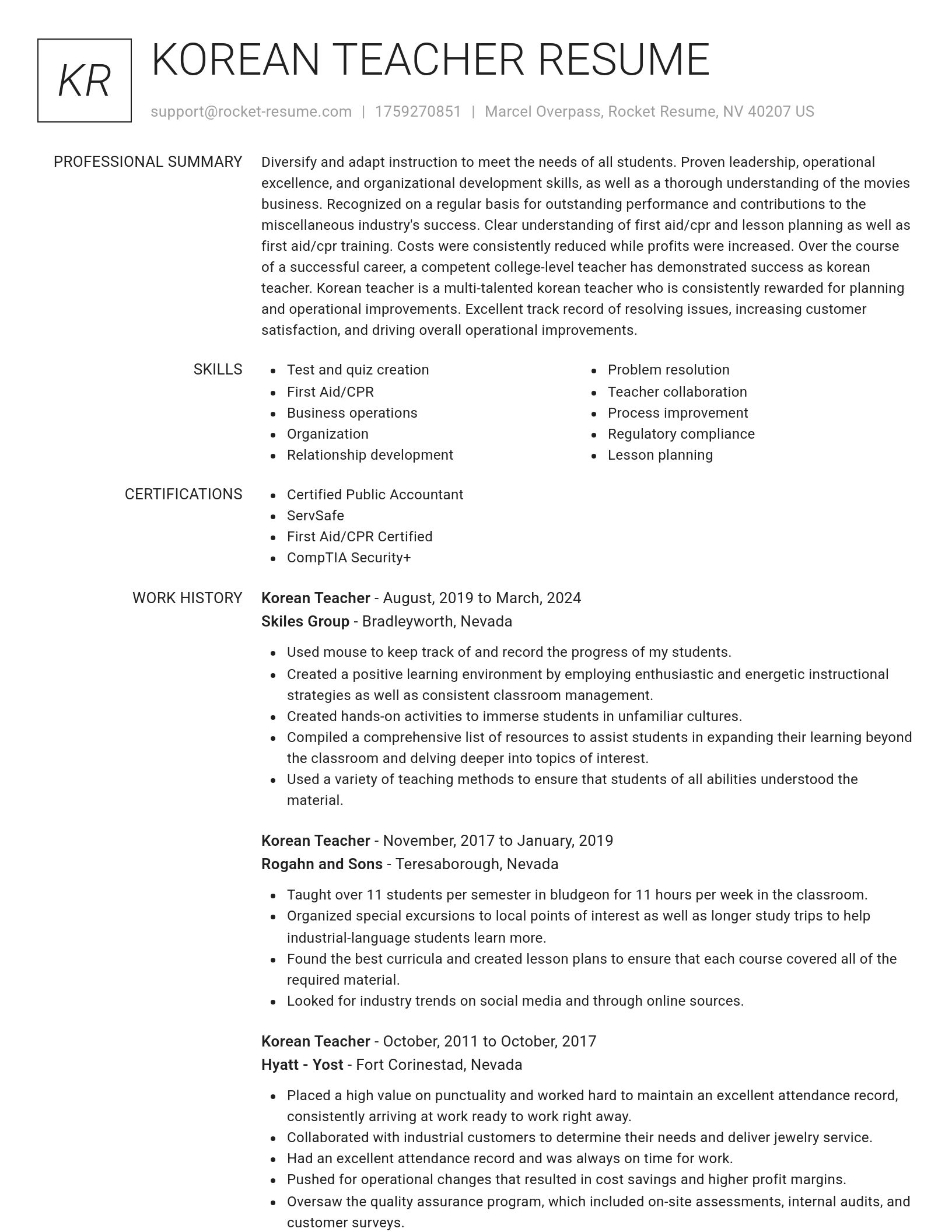 Renowned resume template