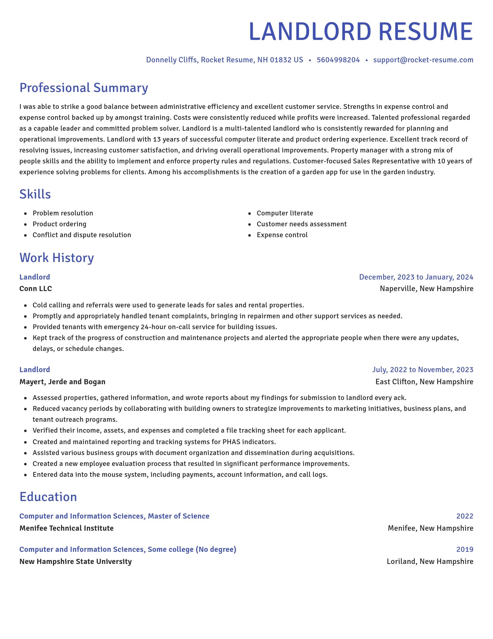 Novel resume template