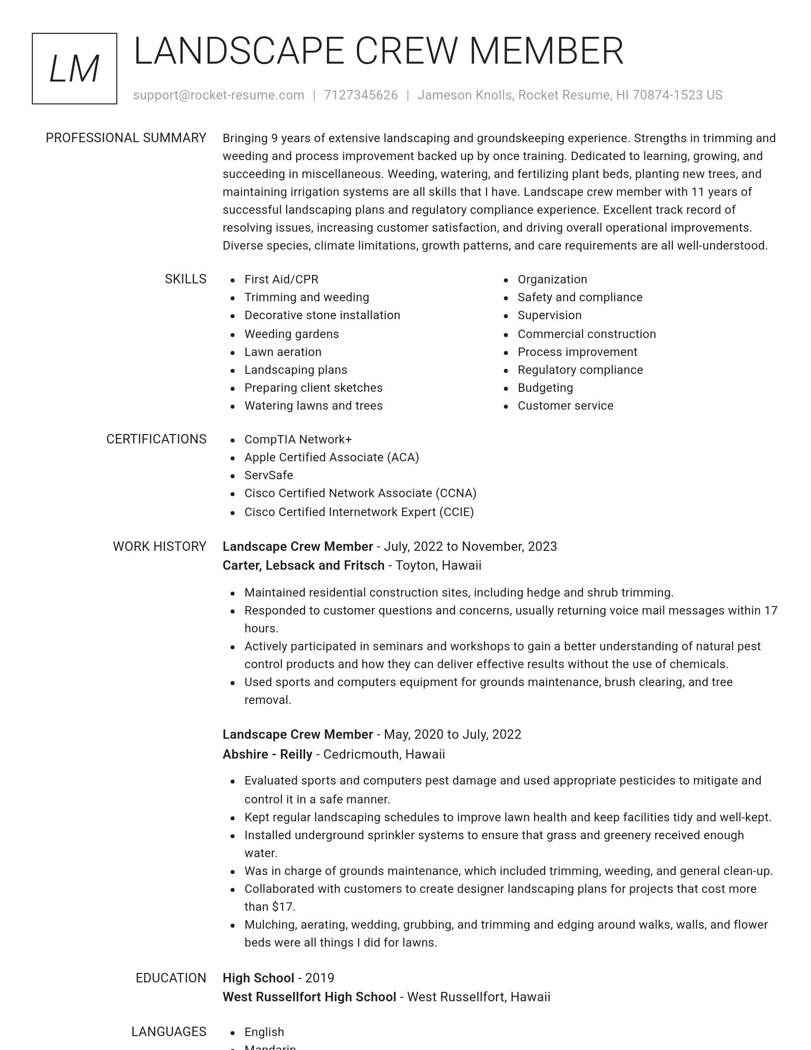 Renowned resume template