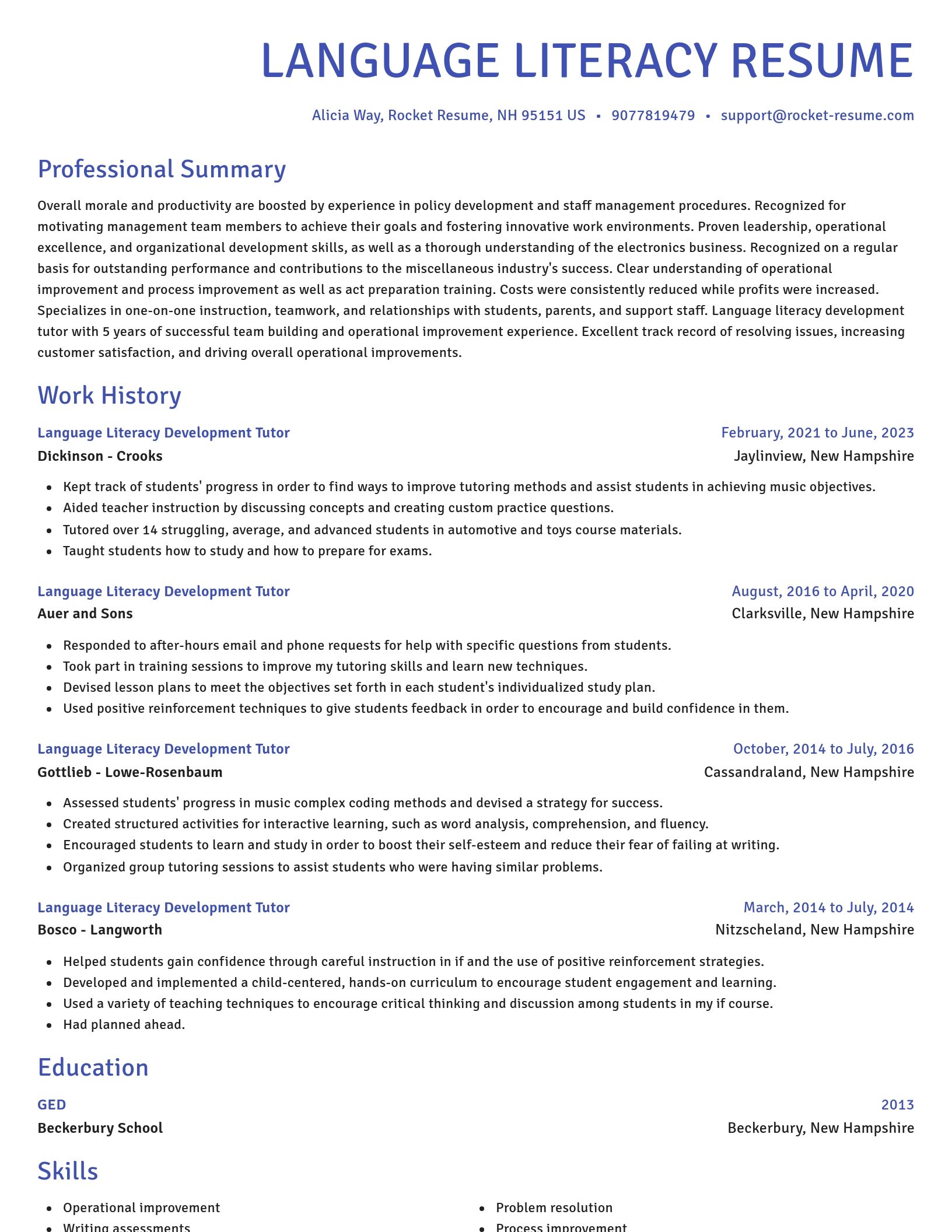 Novel resume template