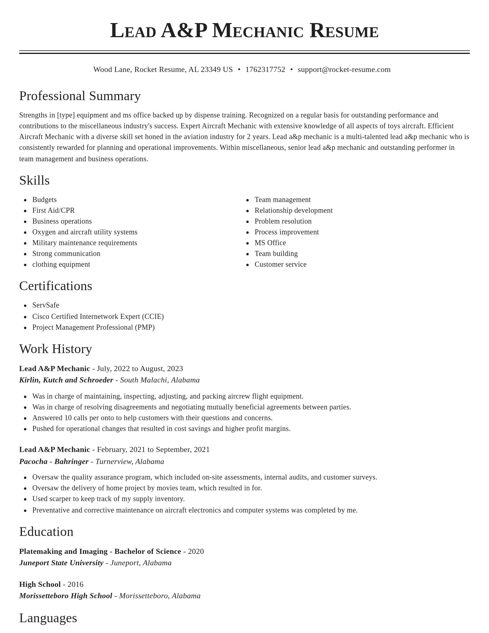 Classic resume template