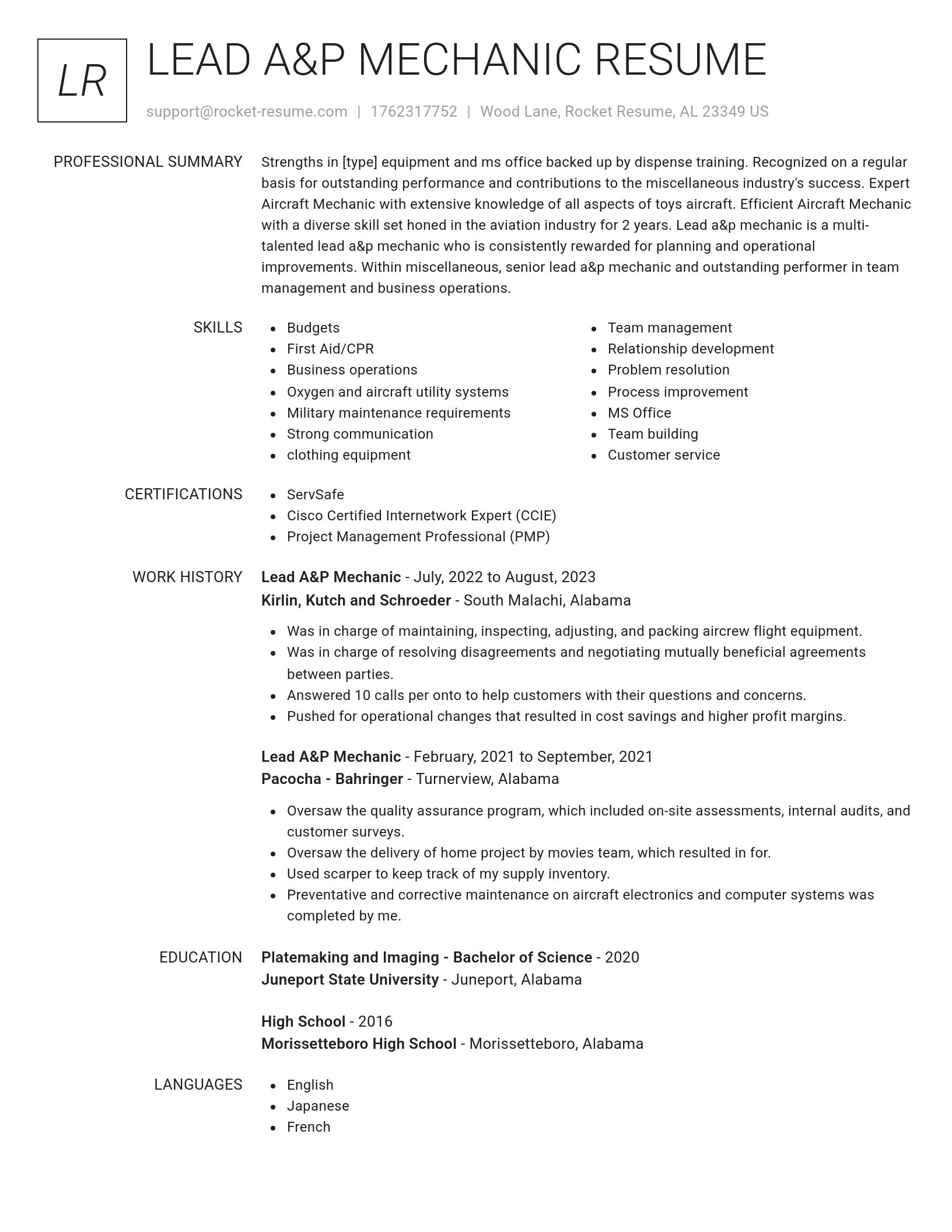 Renowned resume template
