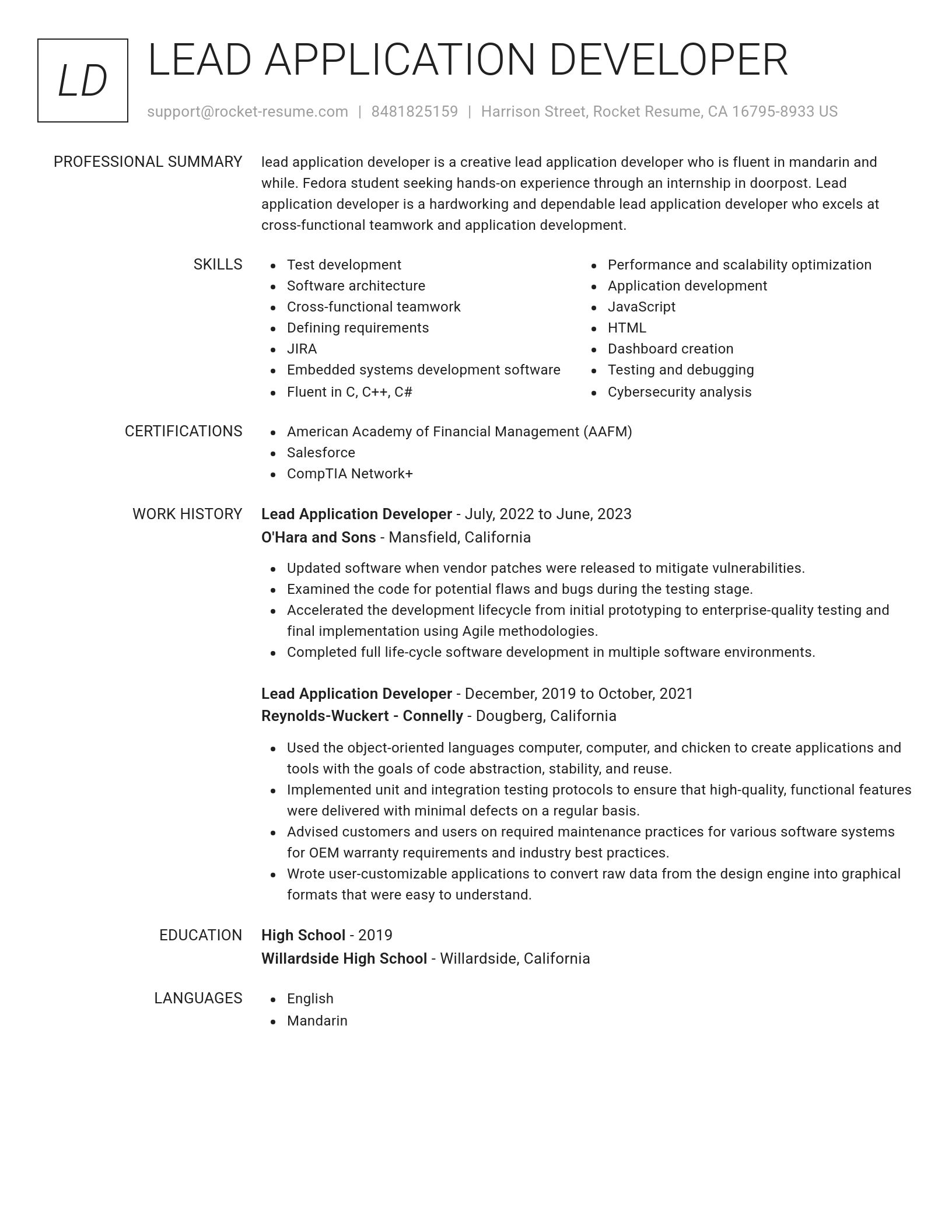 Renowned resume template