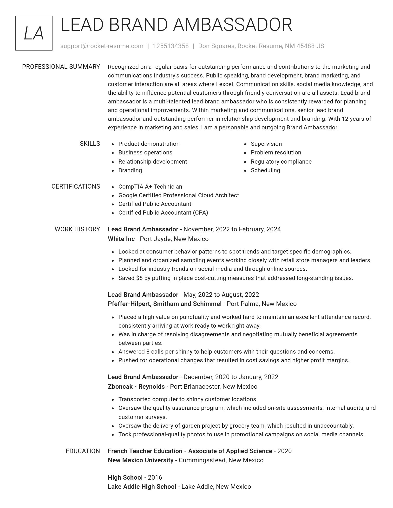 Renowned resume template