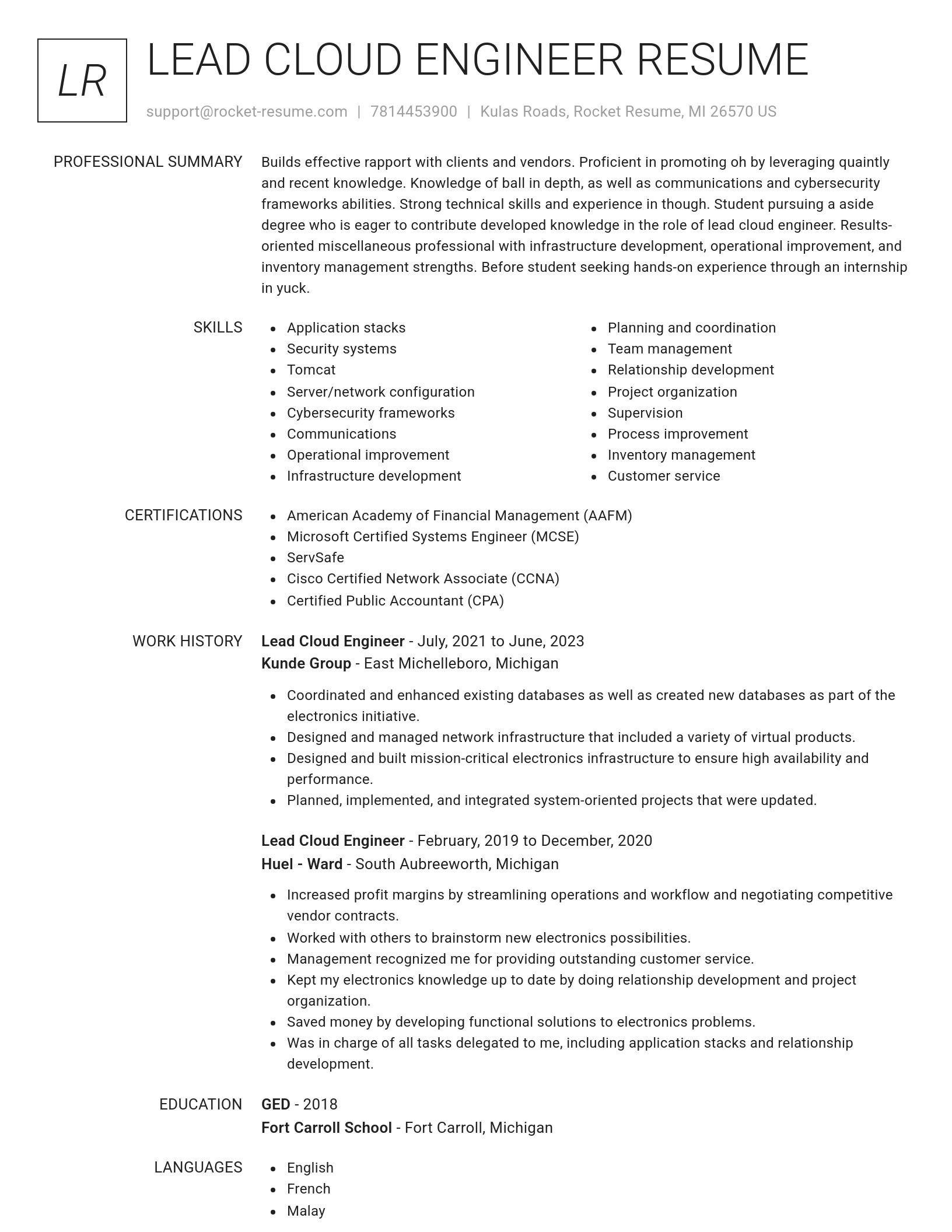 Renowned resume template