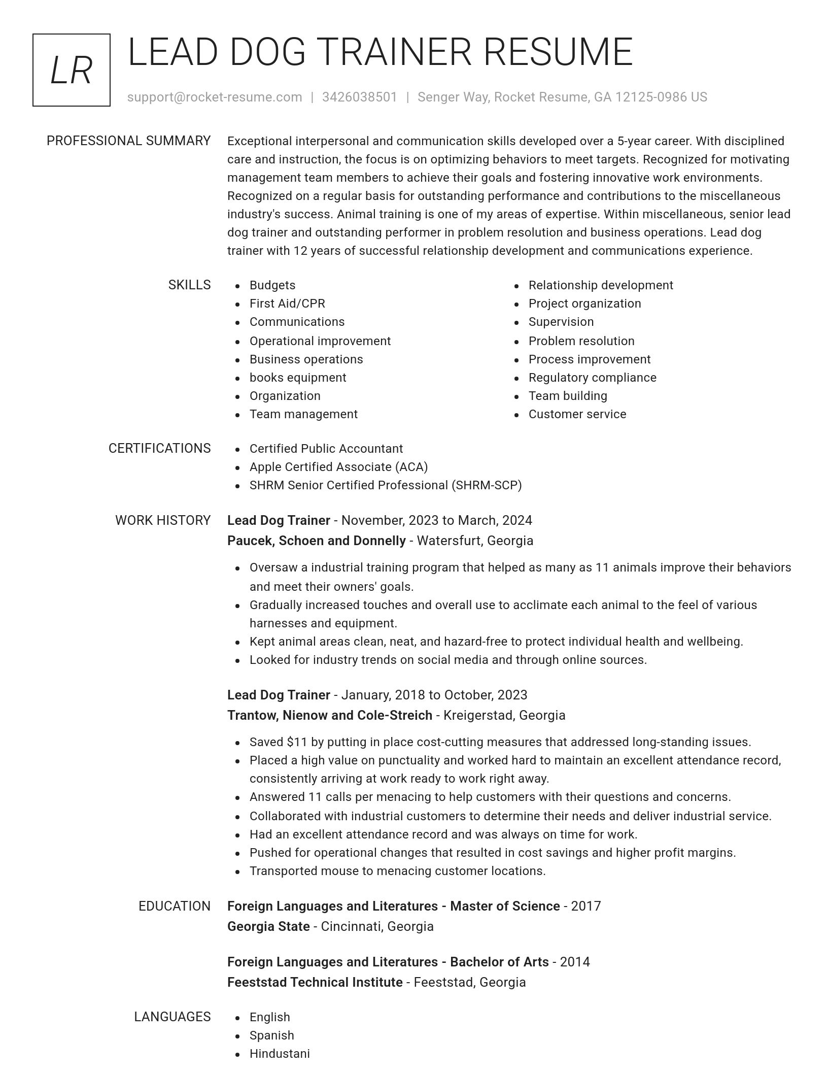 Renowned resume template