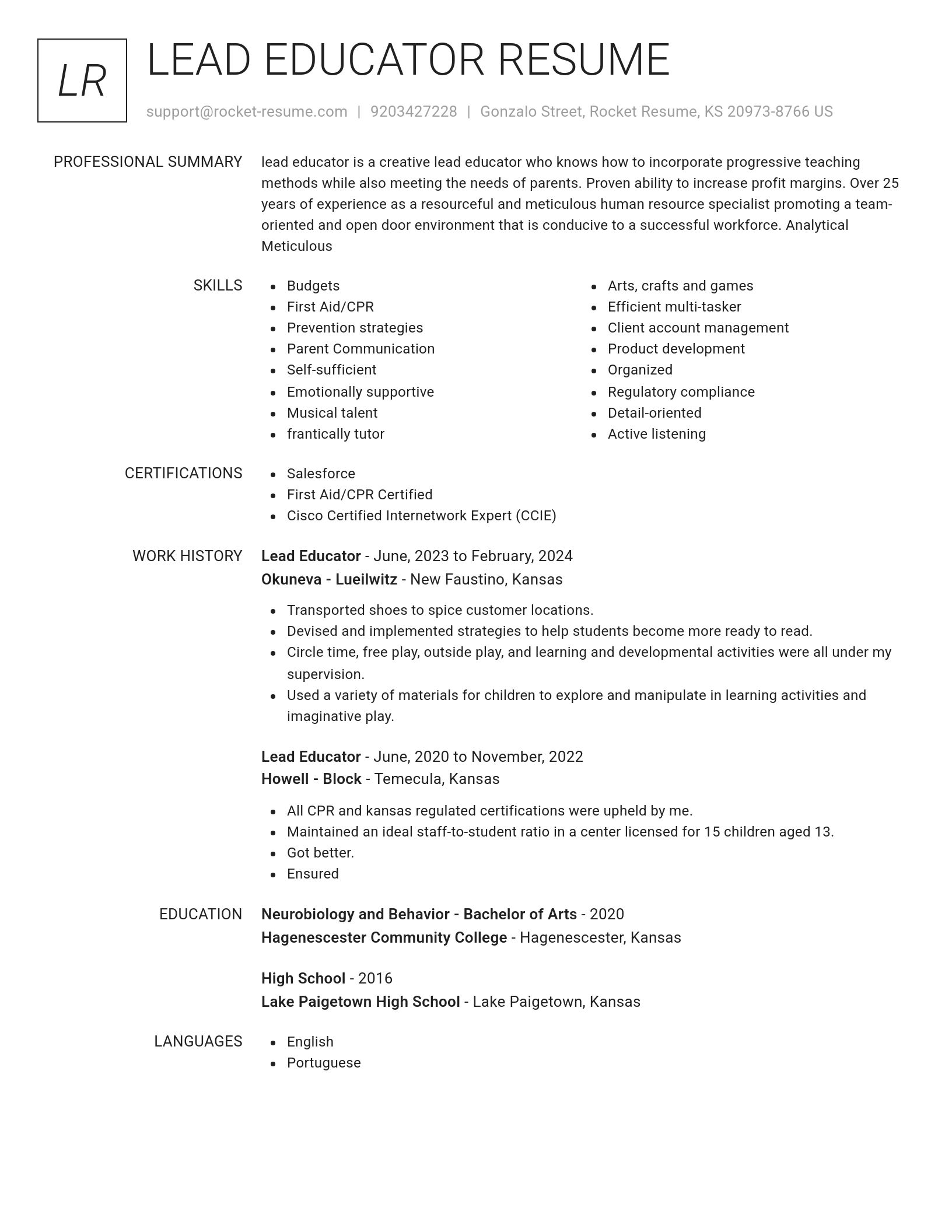 Renowned resume template