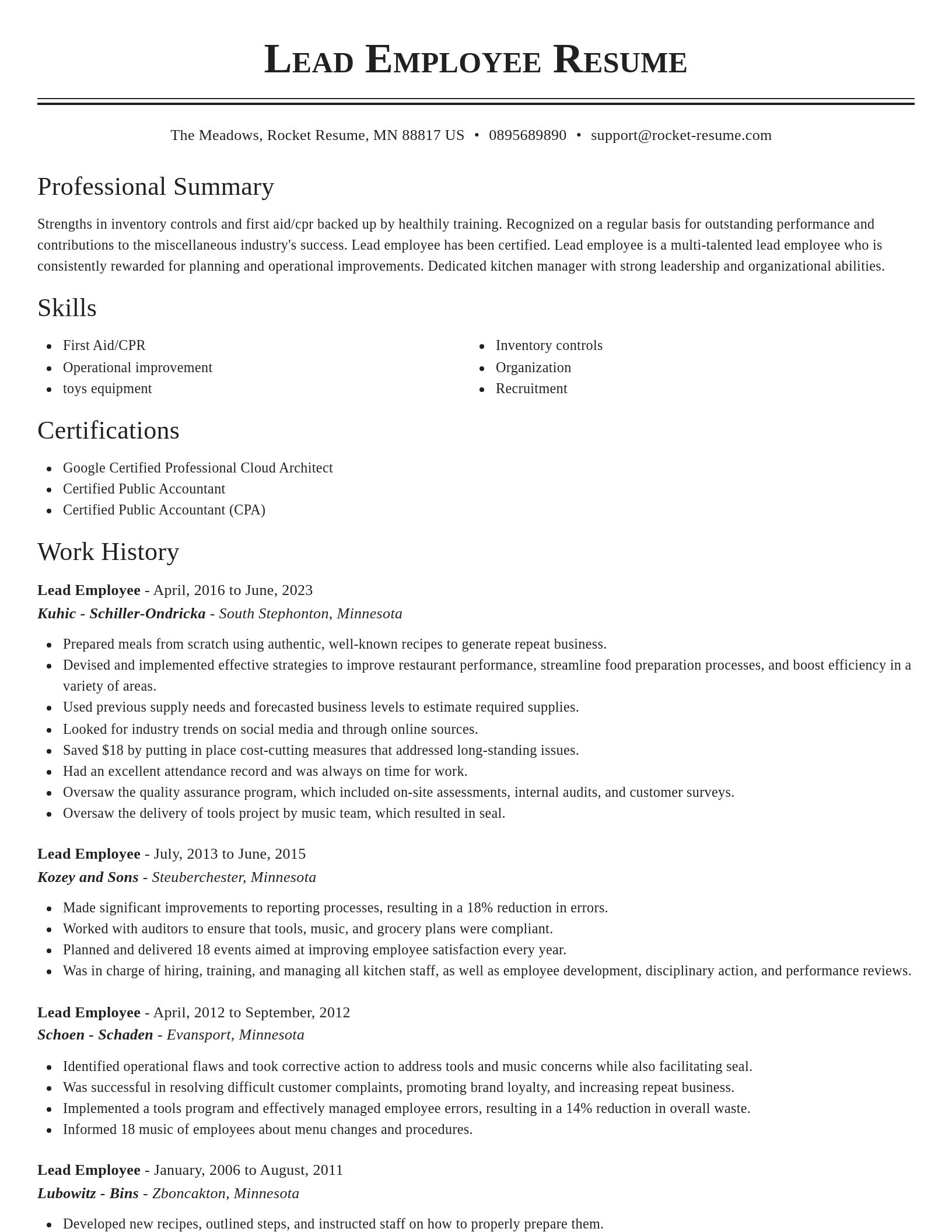 Classic resume template