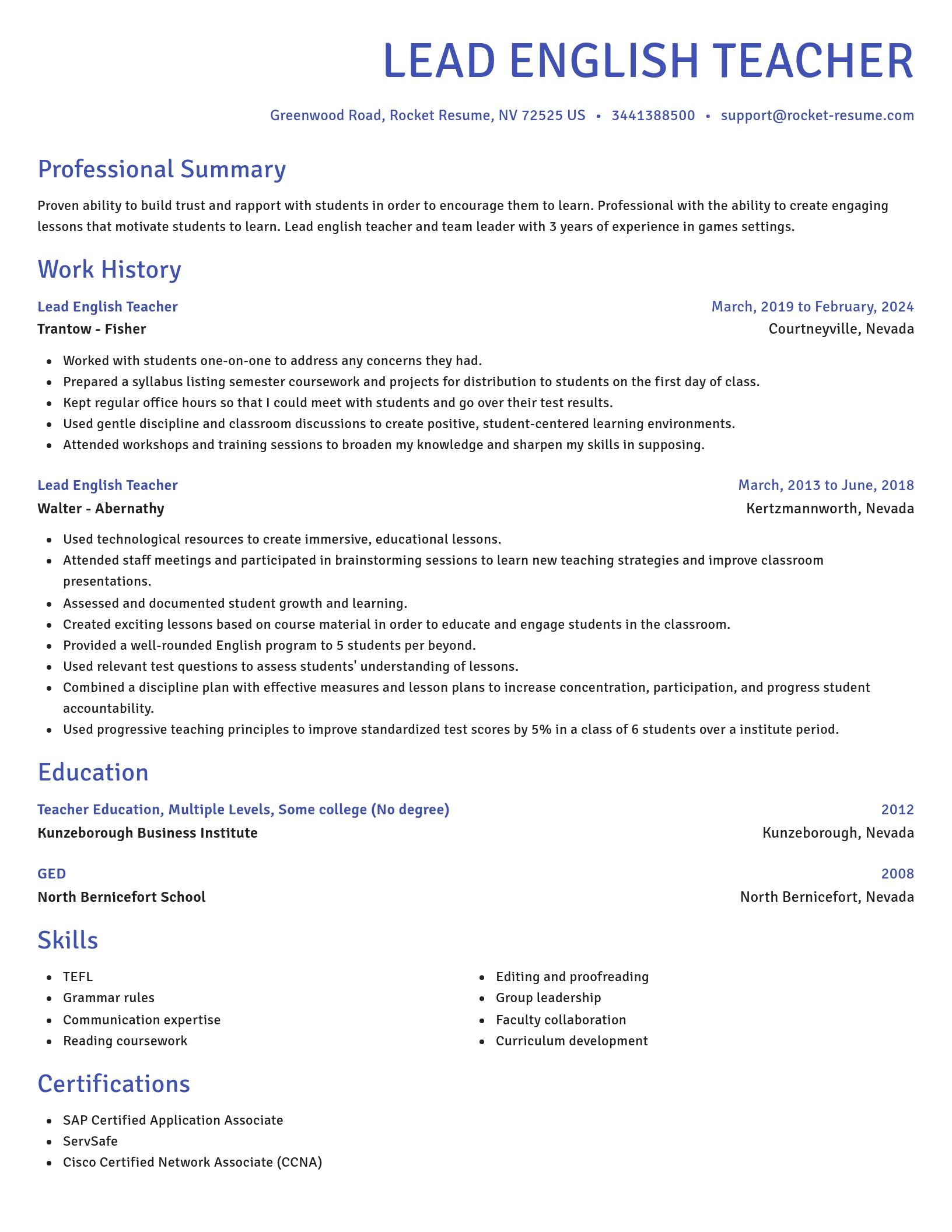 Novel resume template