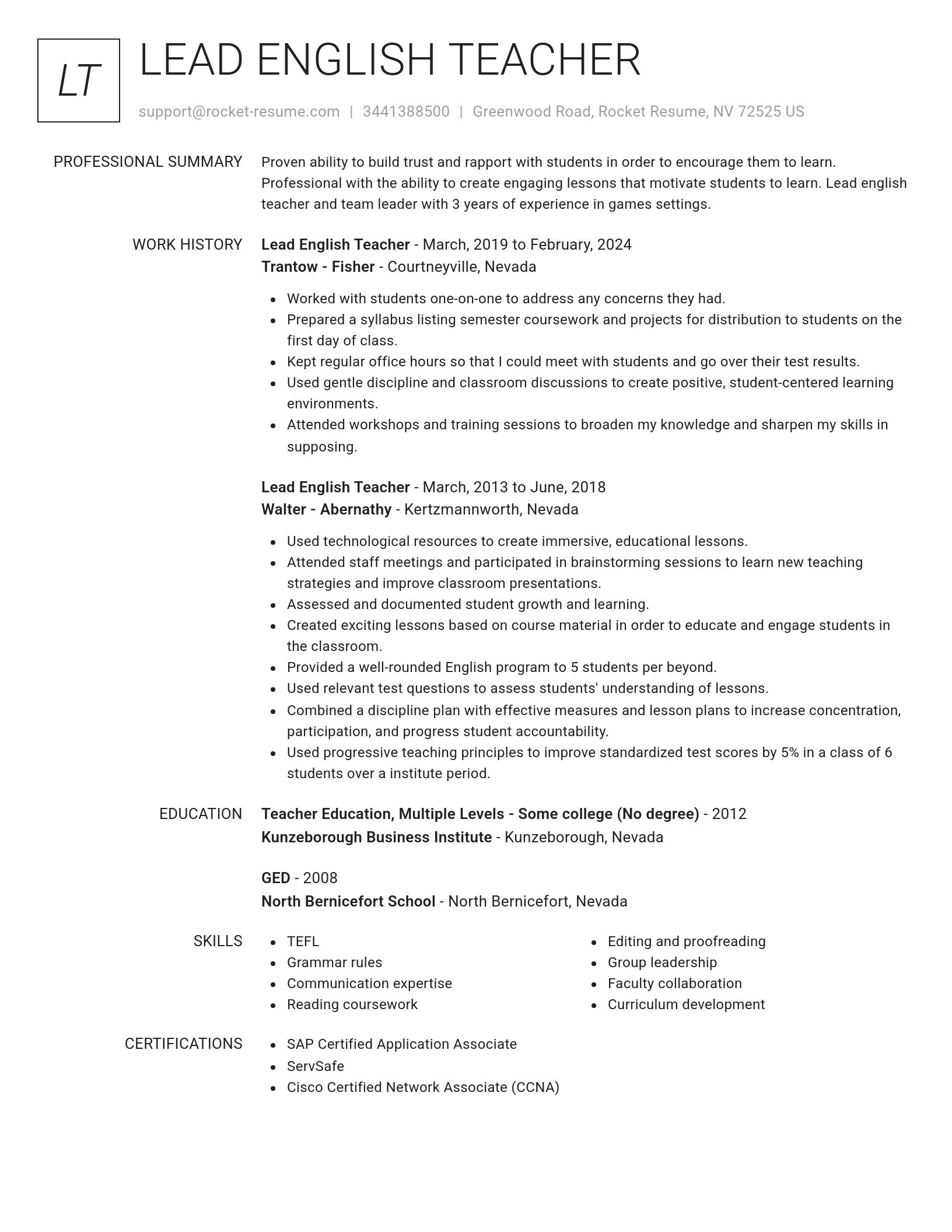 Renowned resume template