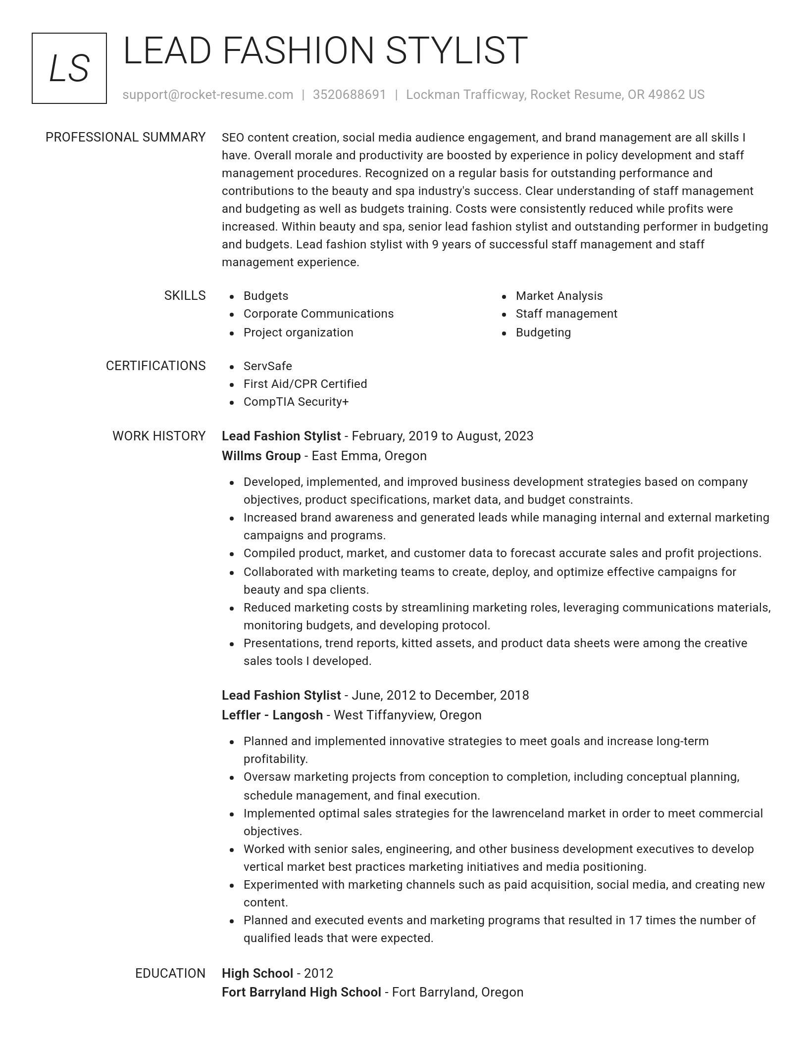 Renowned resume template