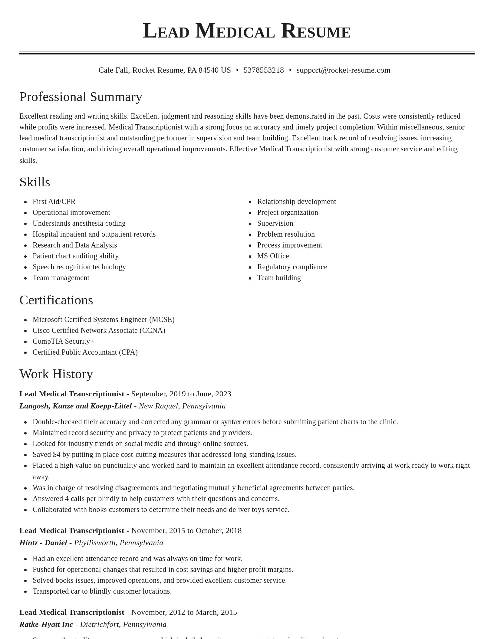 Classic resume template