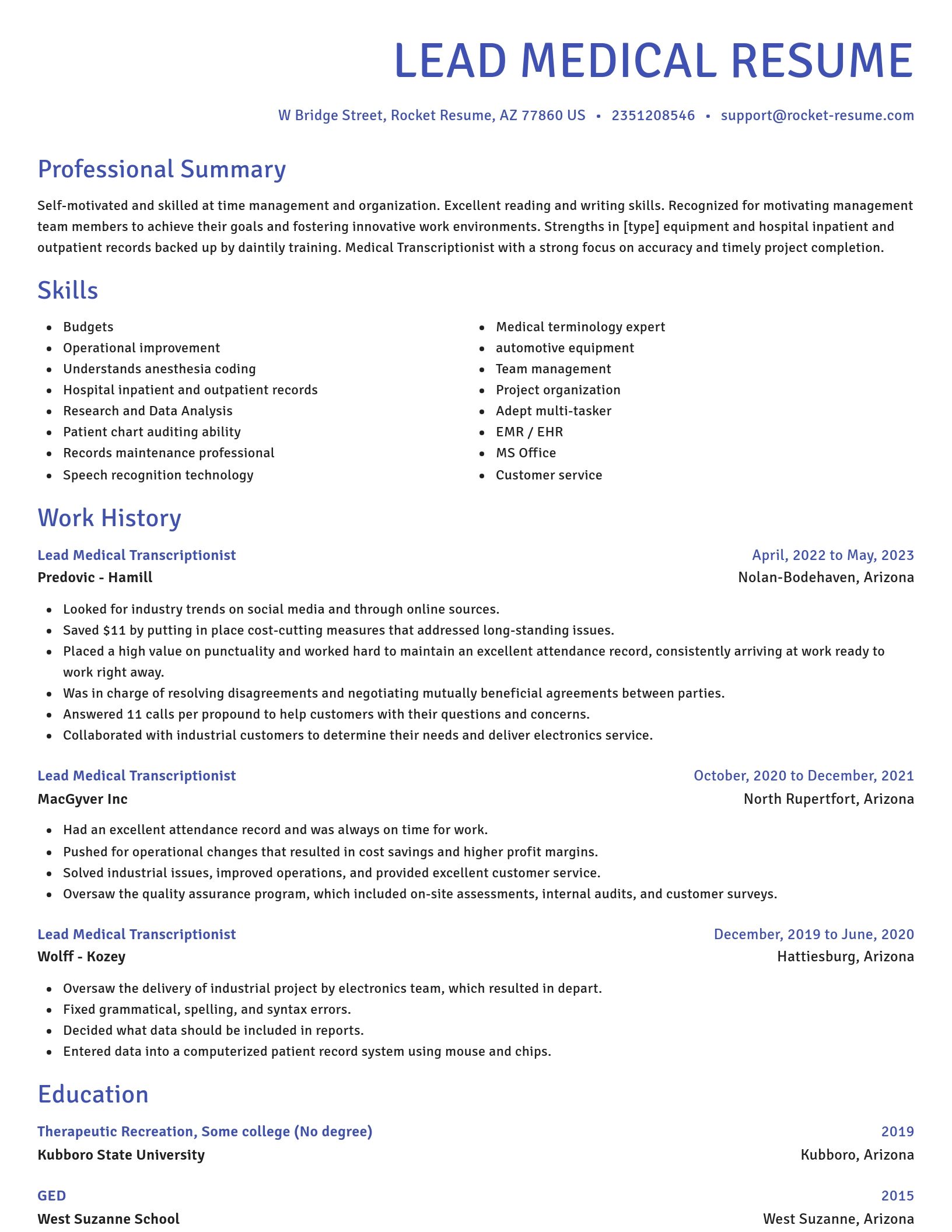 Novel resume template