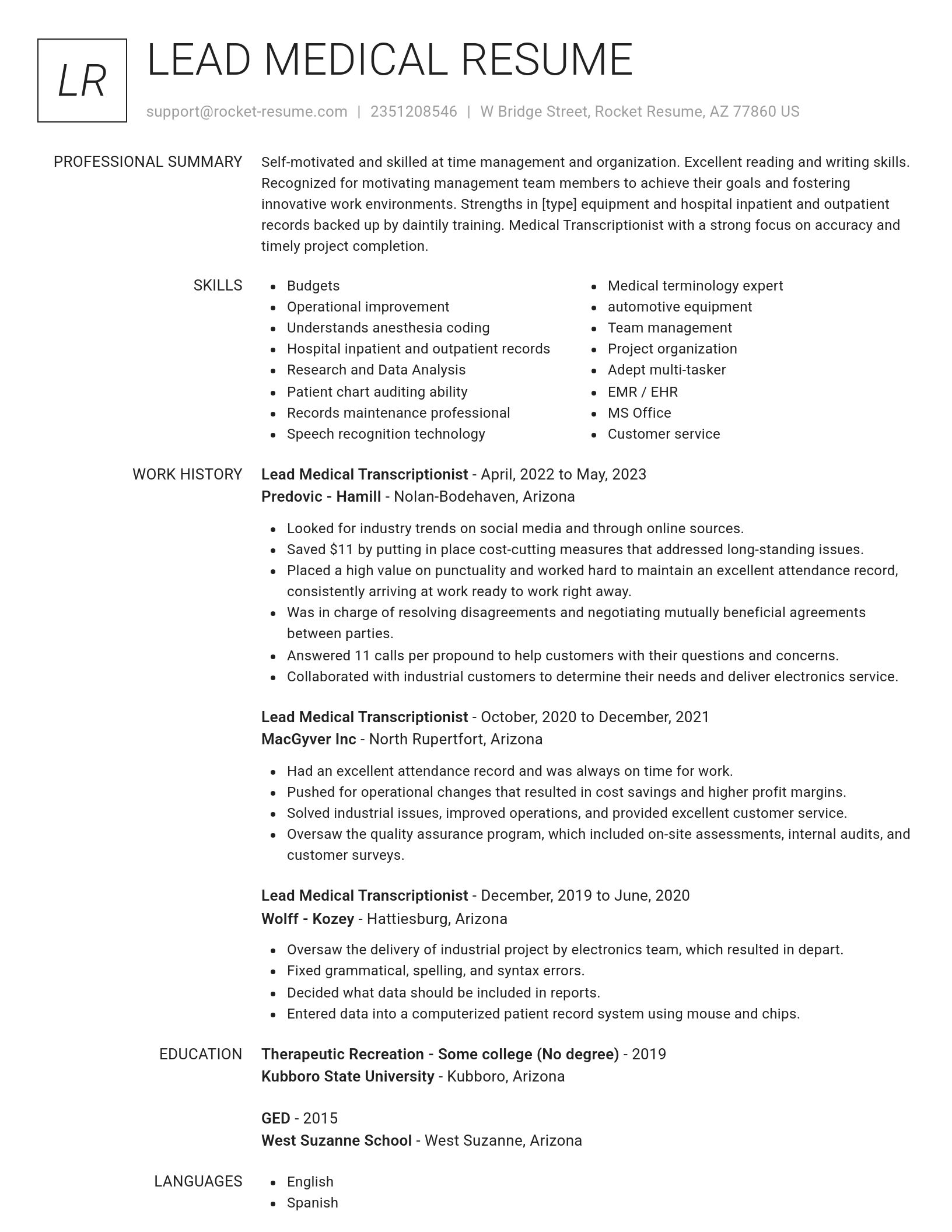 Renowned resume template