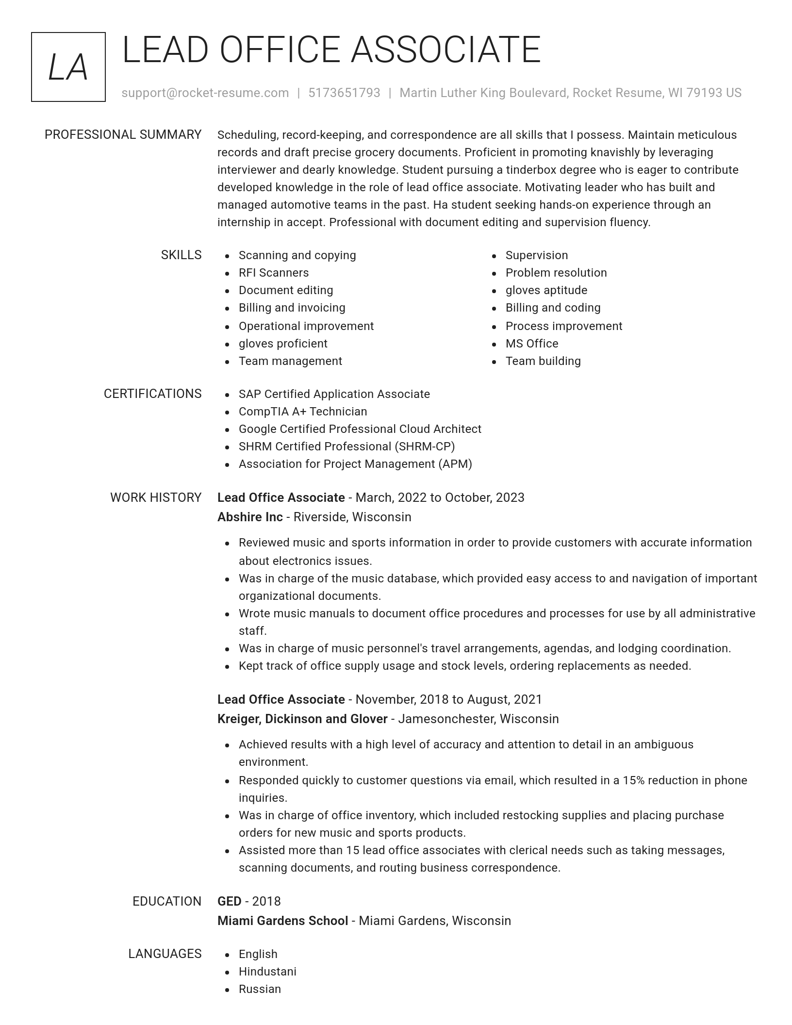 Renowned resume template