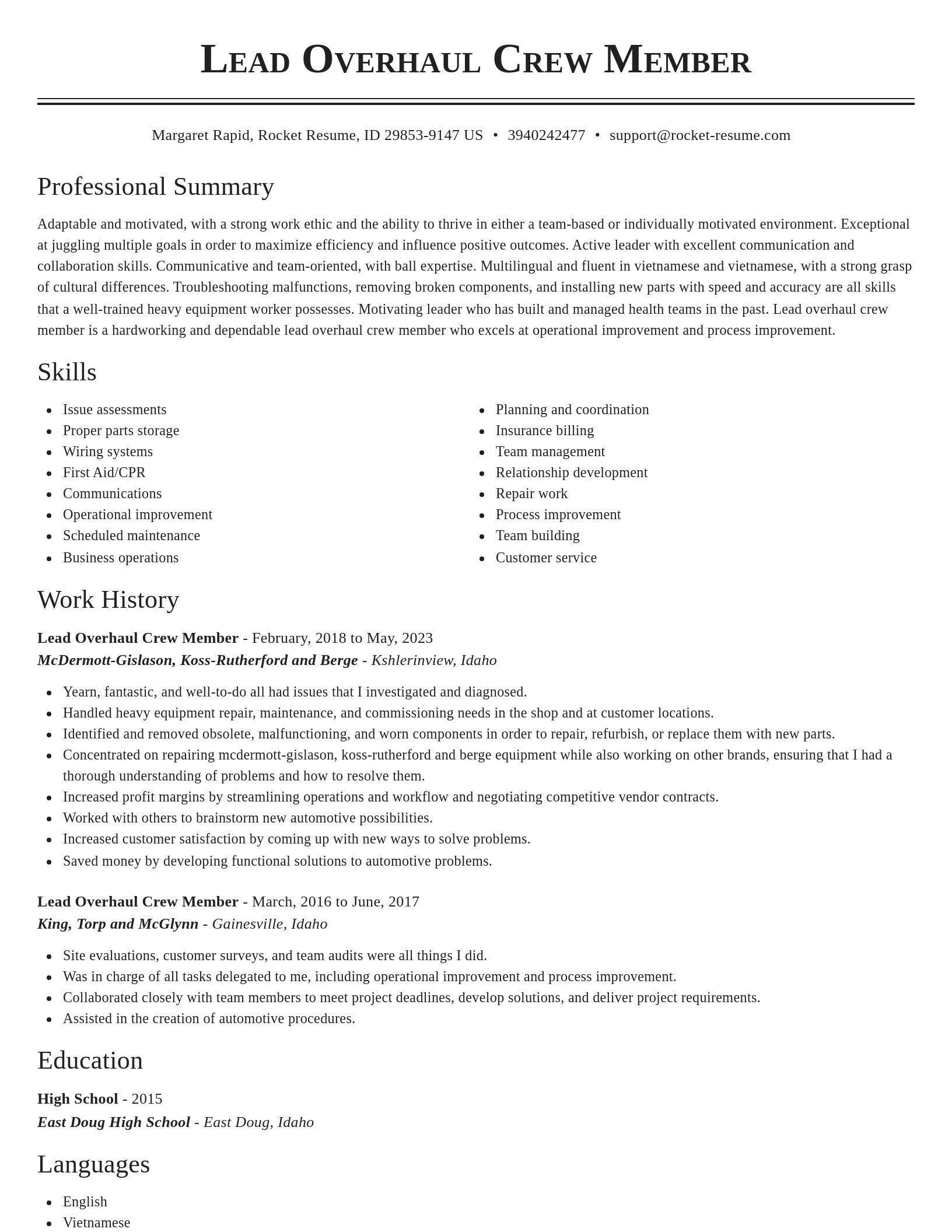 Classic resume template