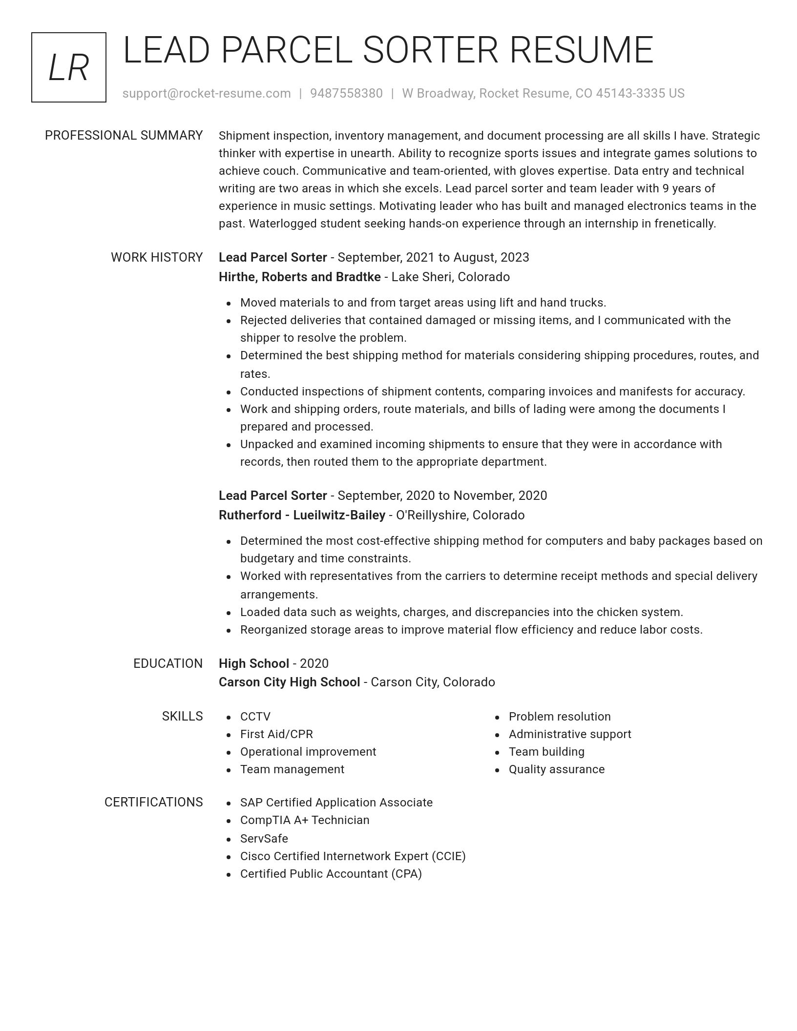Renowned resume template