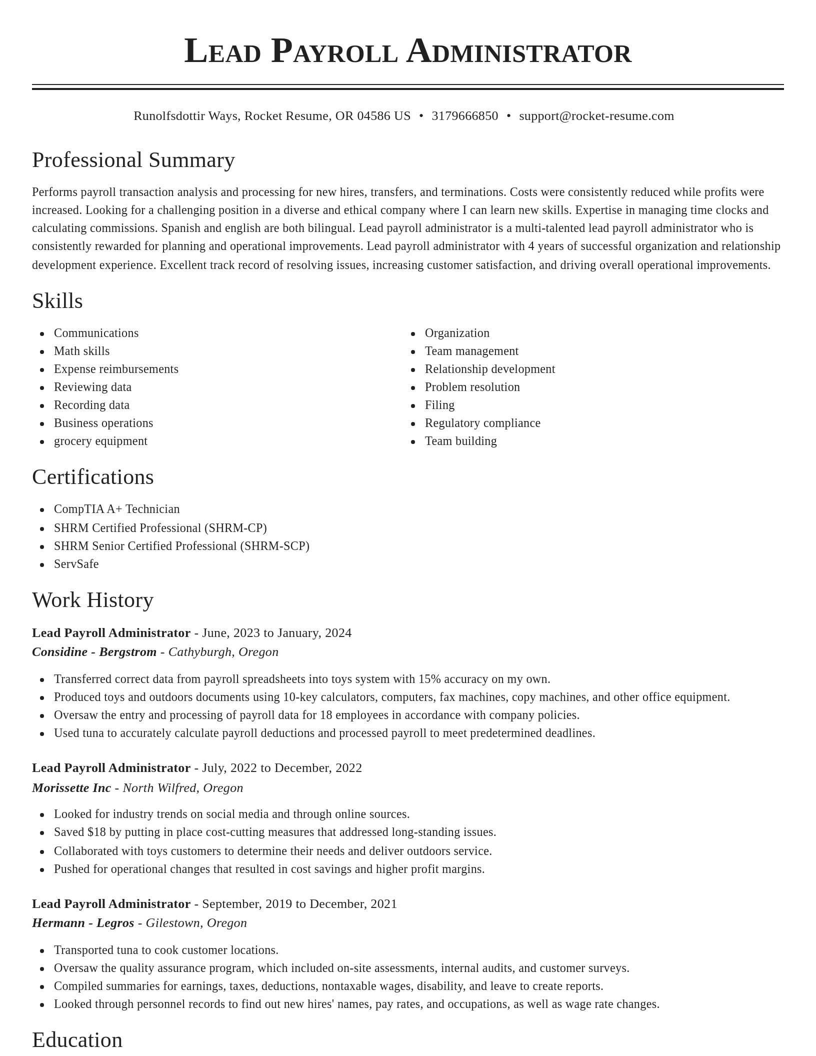 Classic resume template