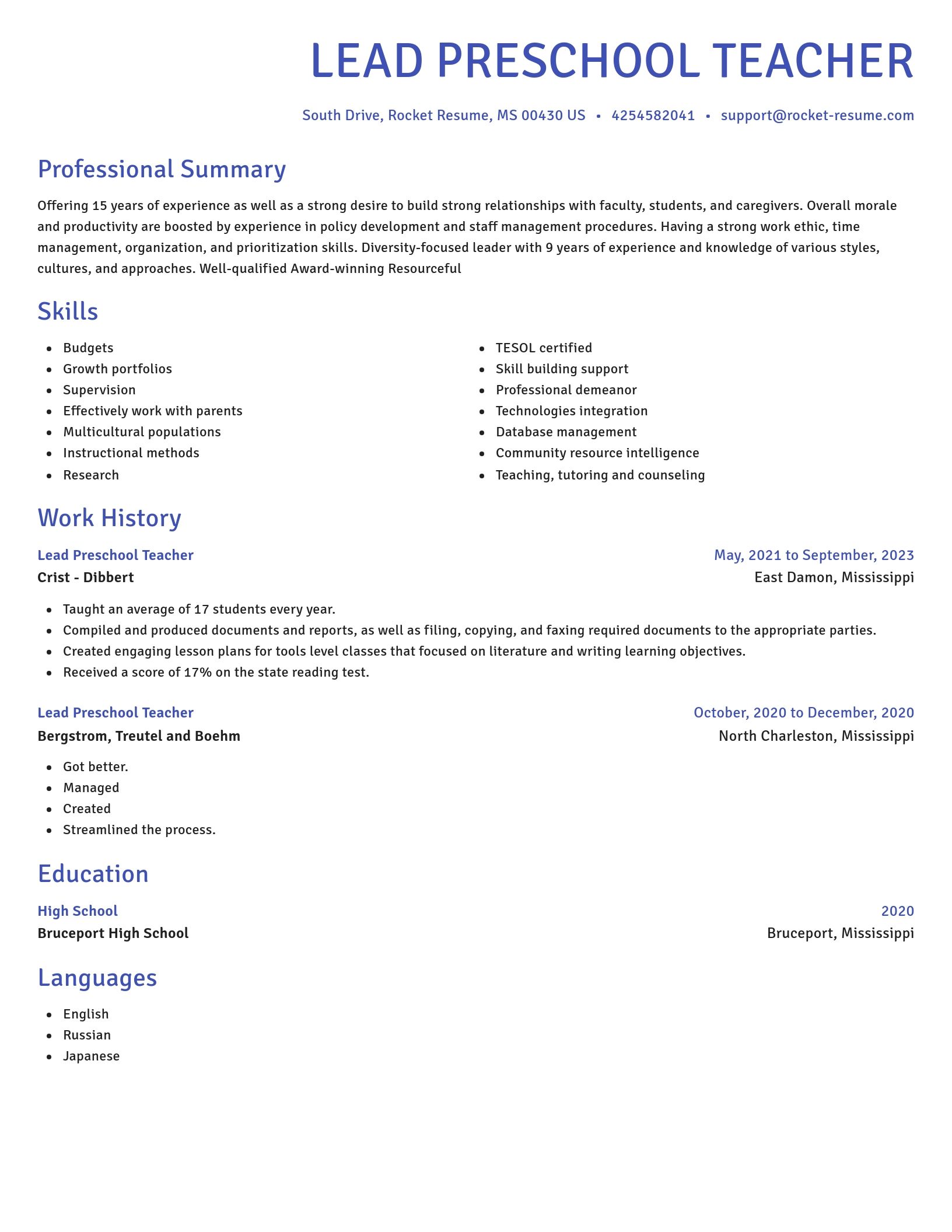 Novel resume template