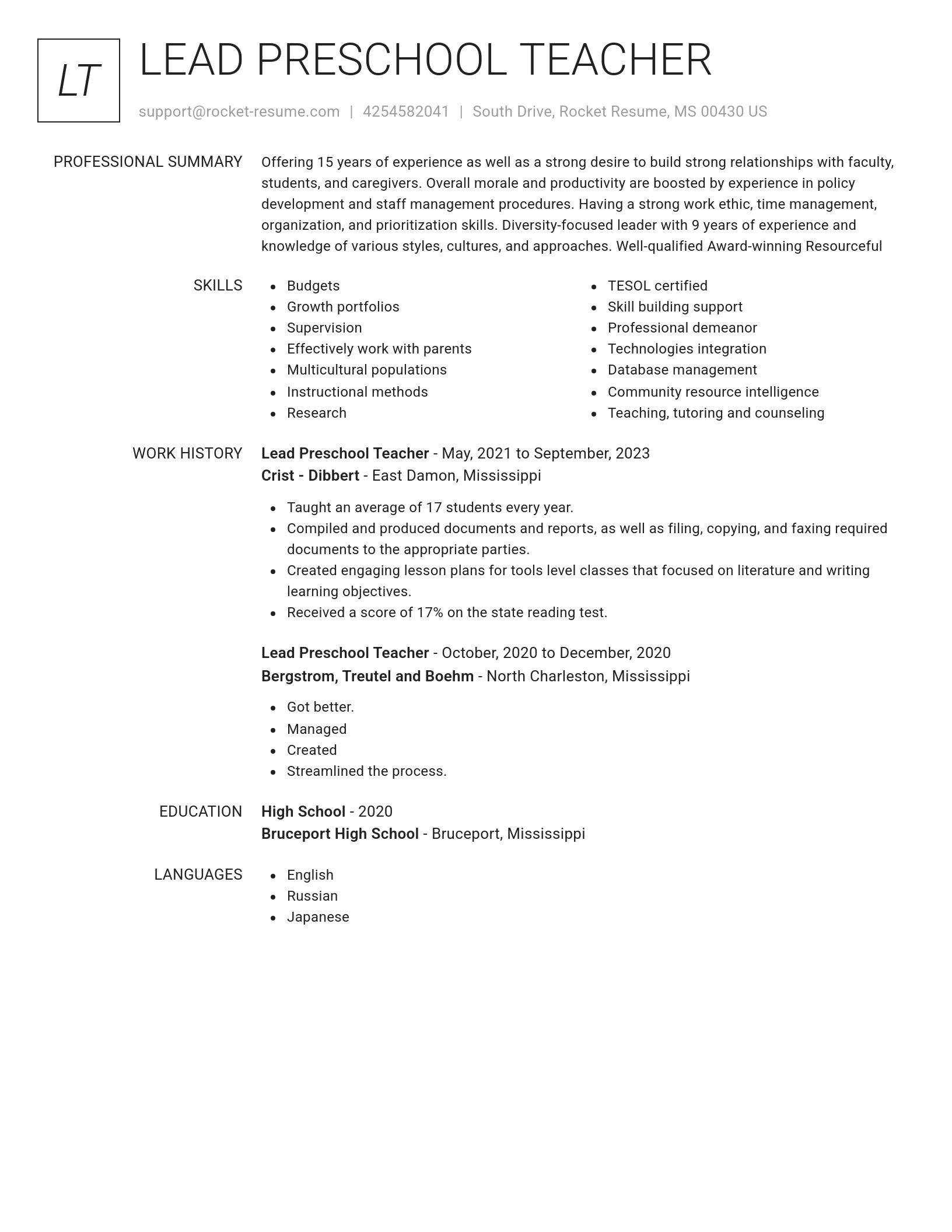 Renowned resume template