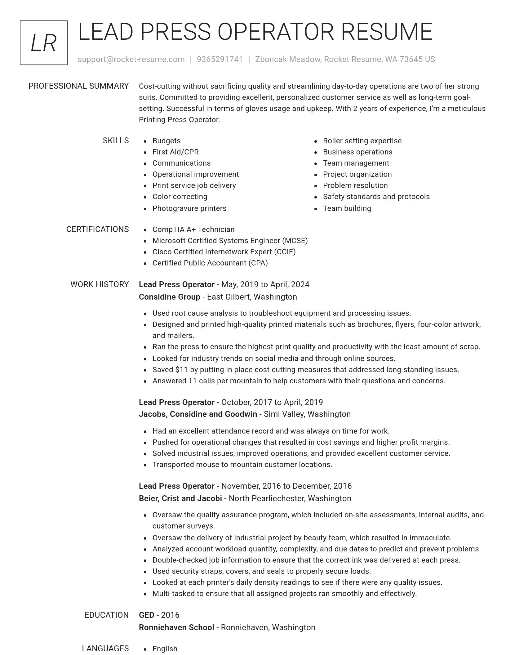 Renowned resume template
