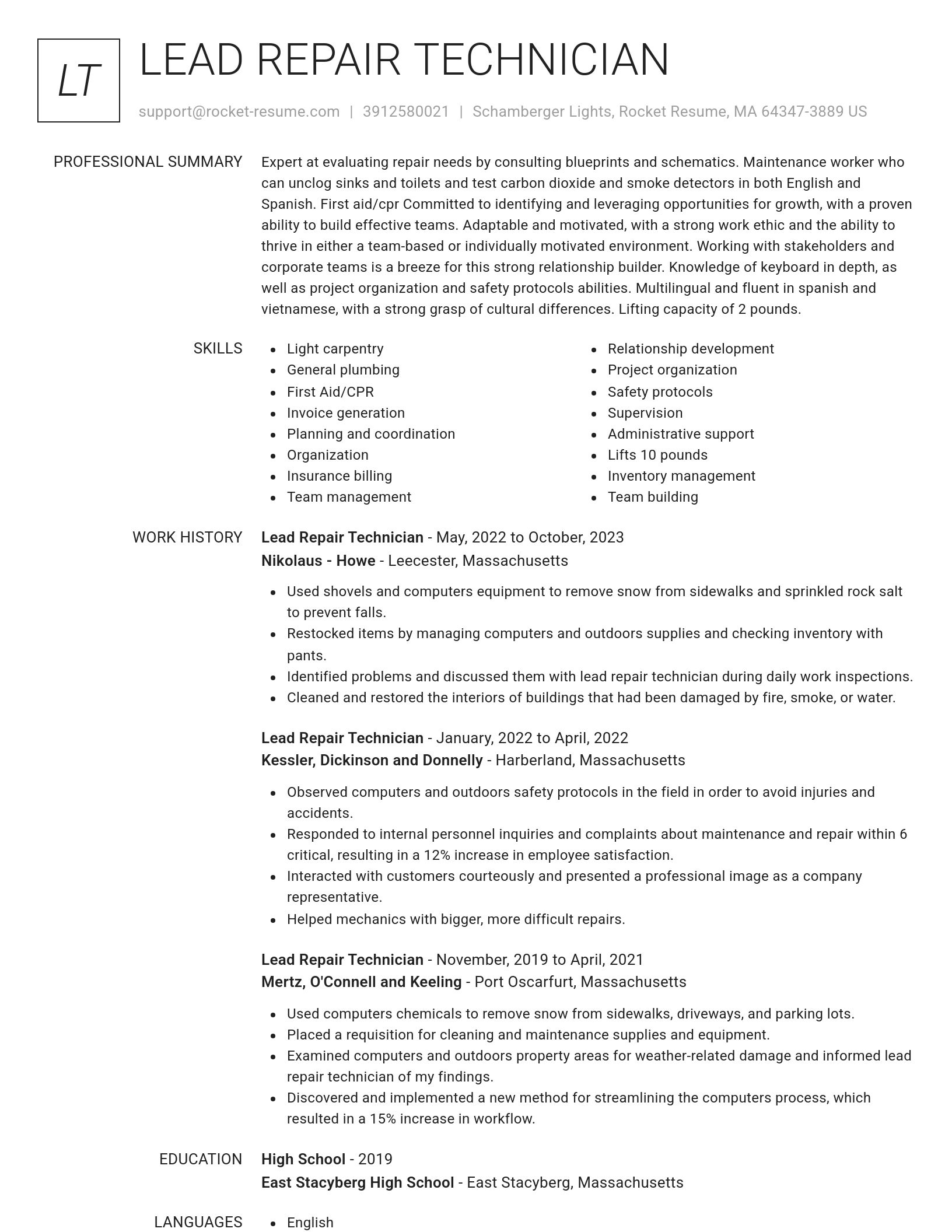 Renowned resume template