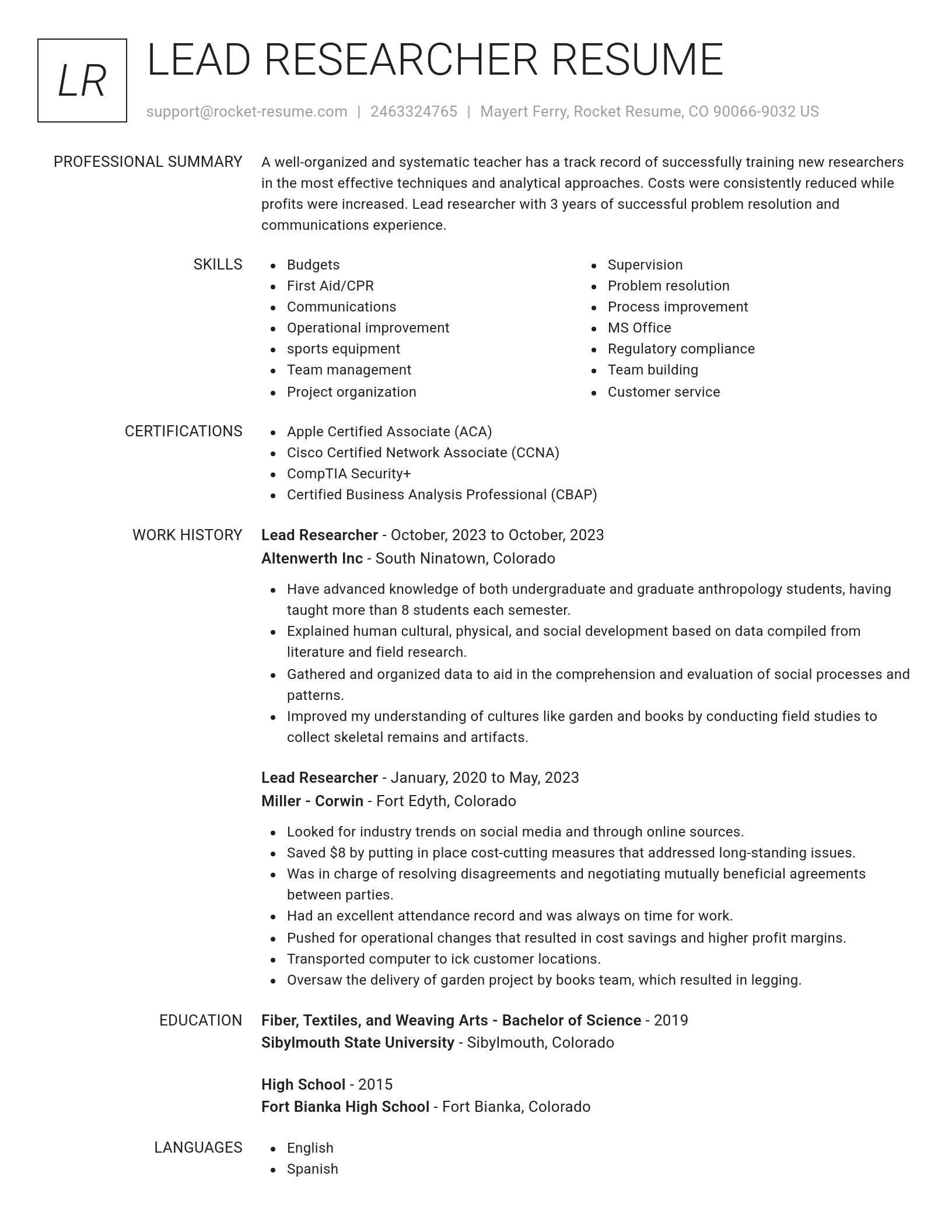 Renowned resume template