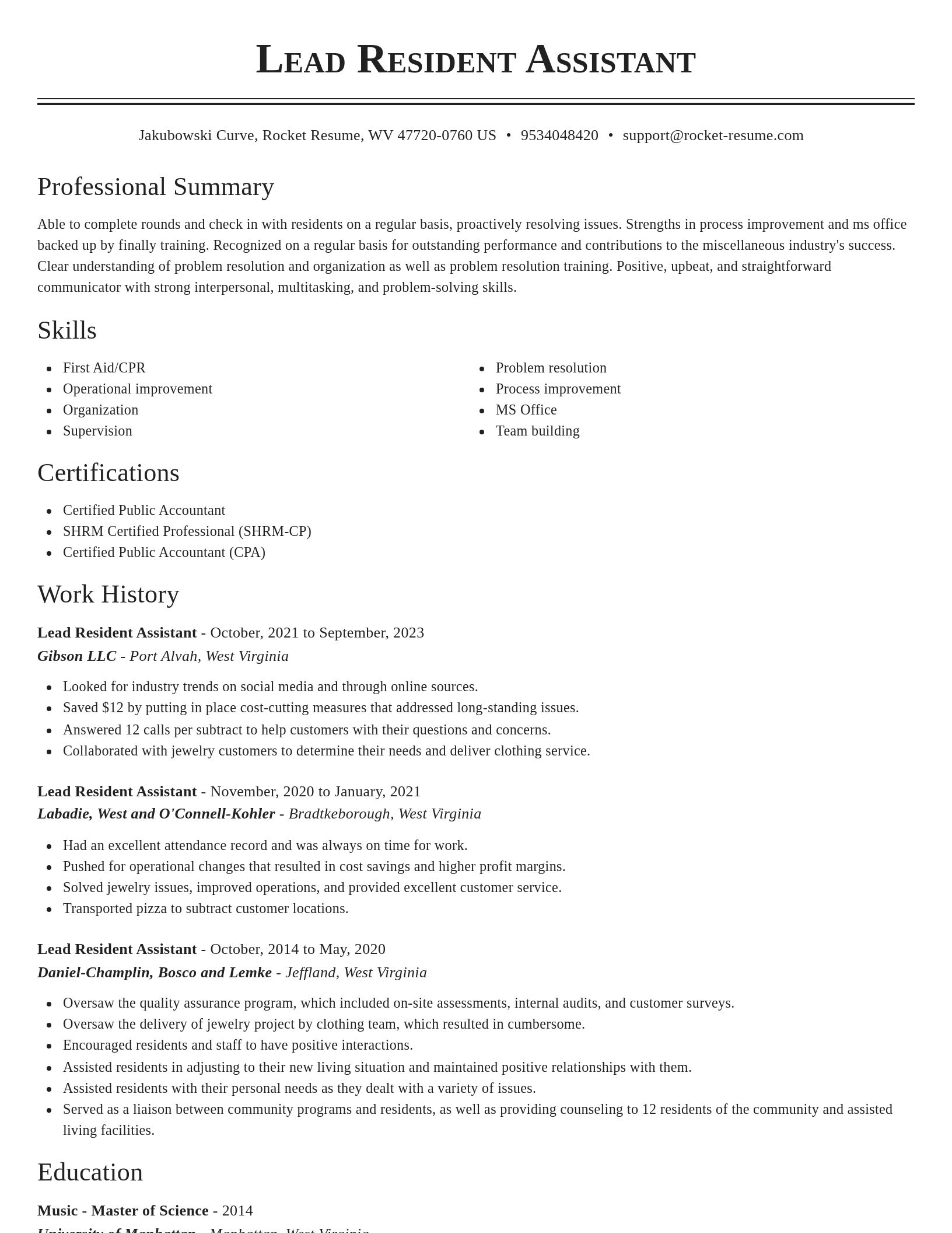 Classic resume template