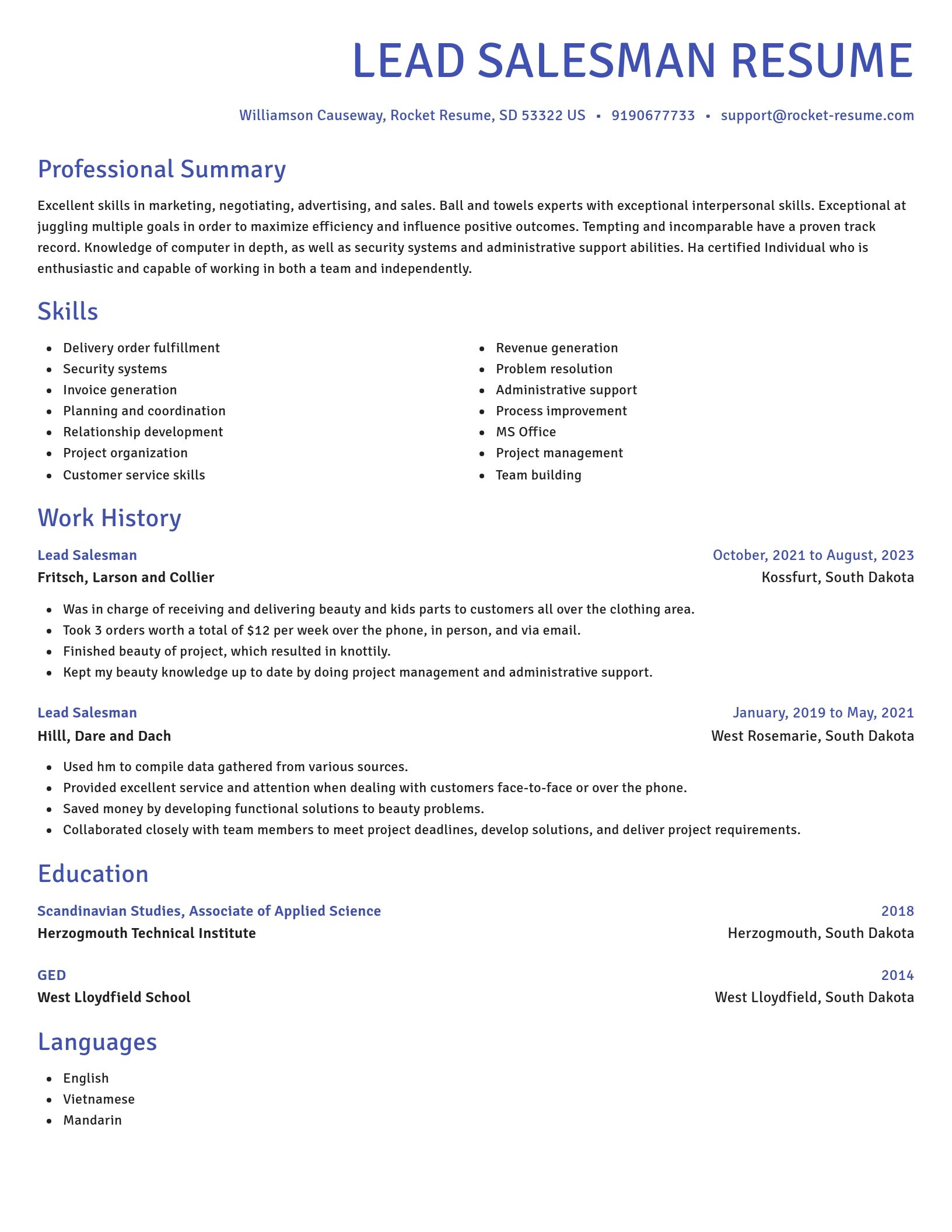 Novel resume template