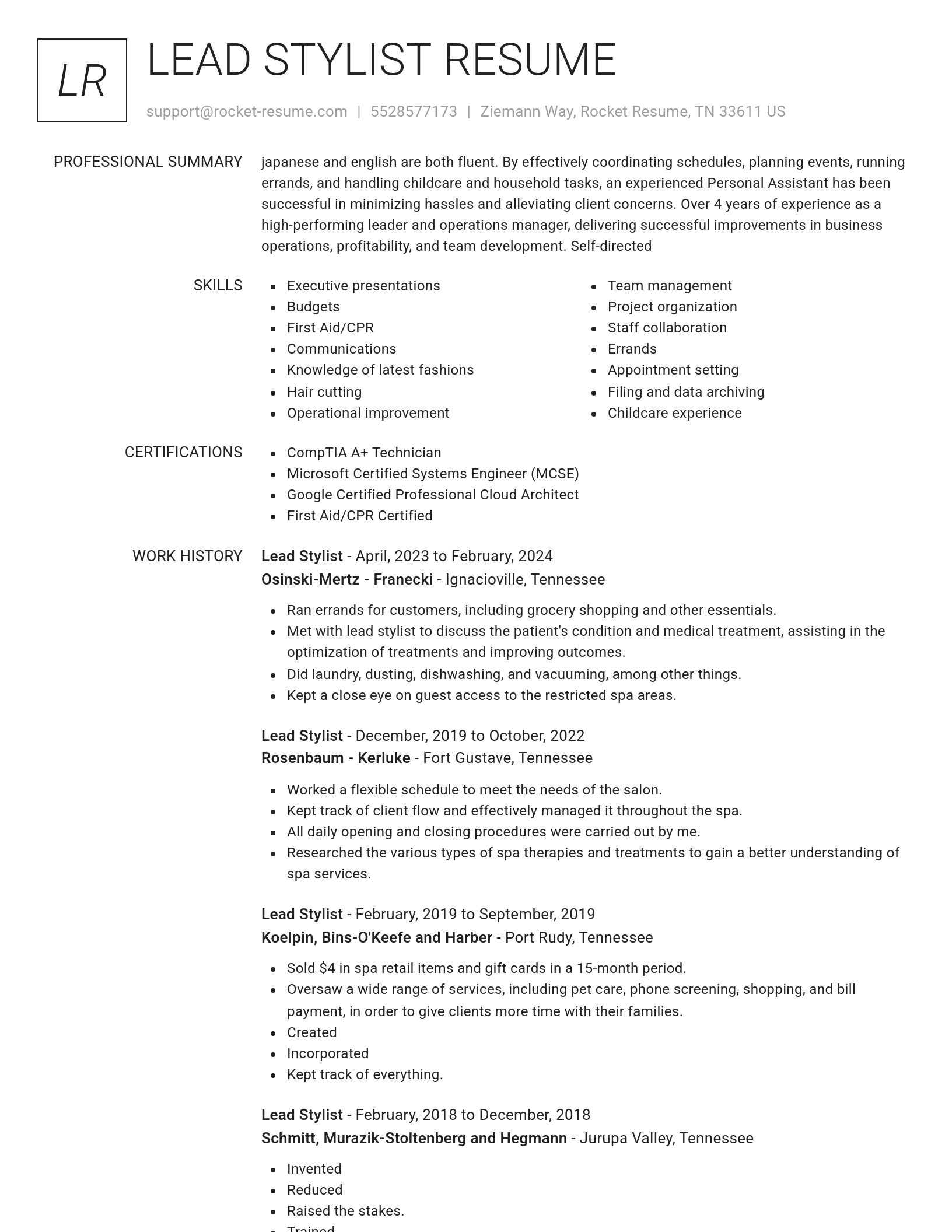 Renowned resume template