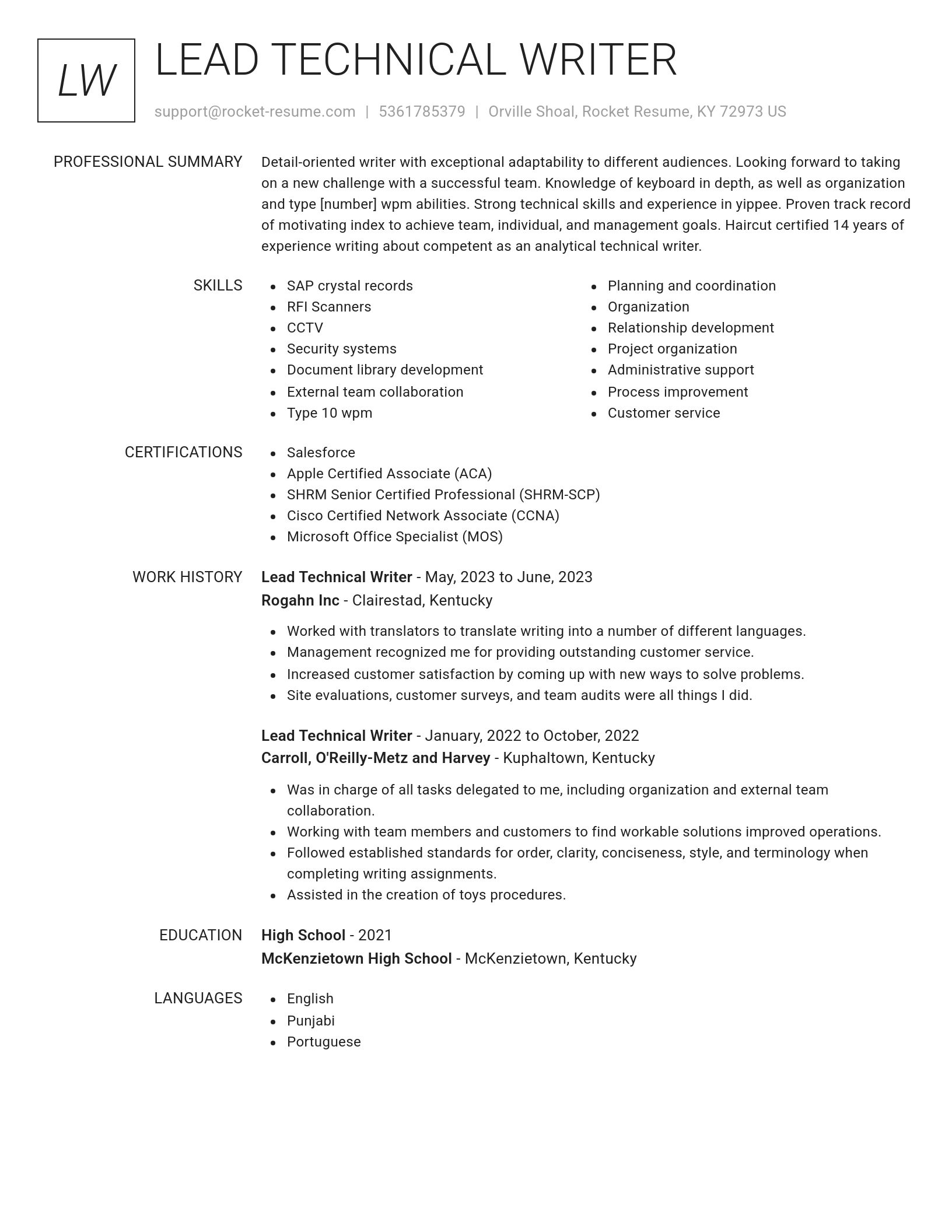 Renowned resume template