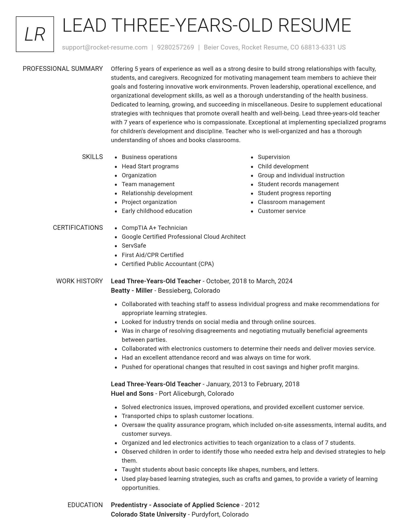 Renowned resume template