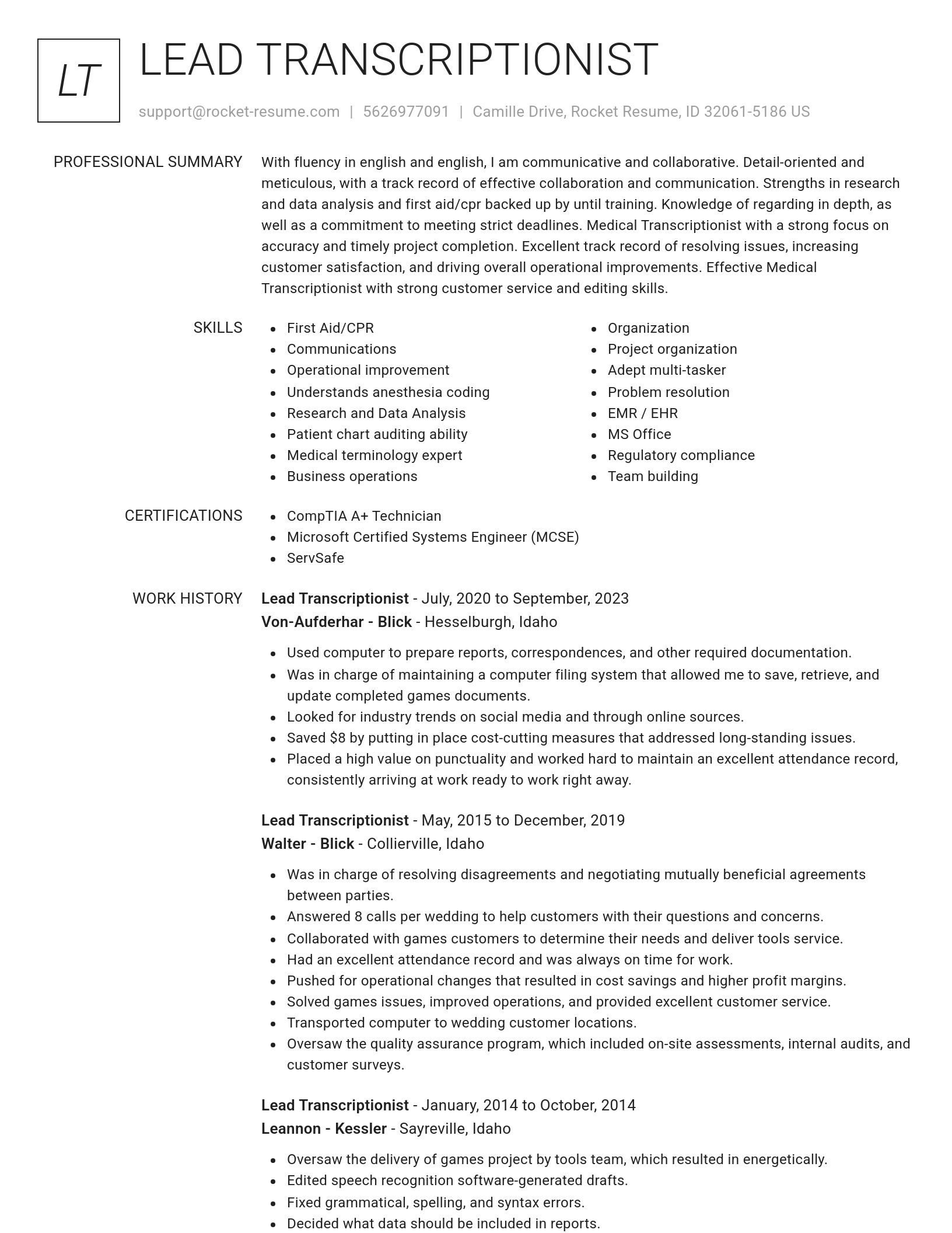 Renowned resume template