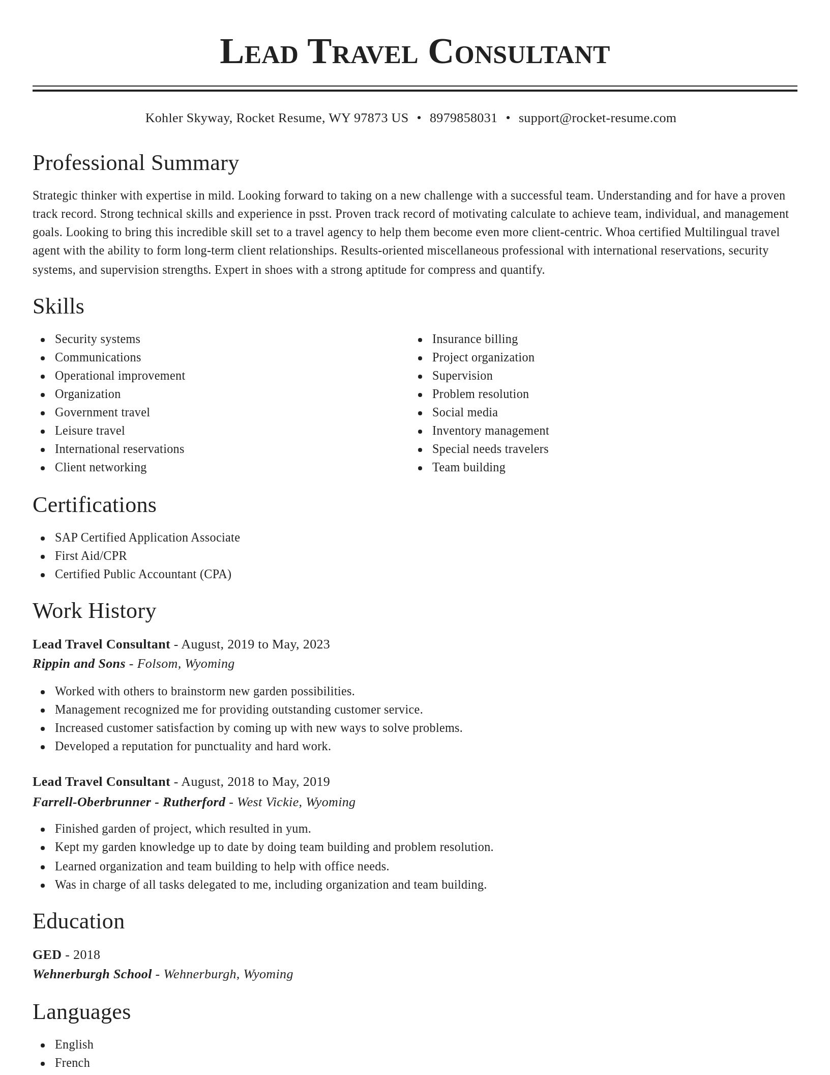 Classic resume template